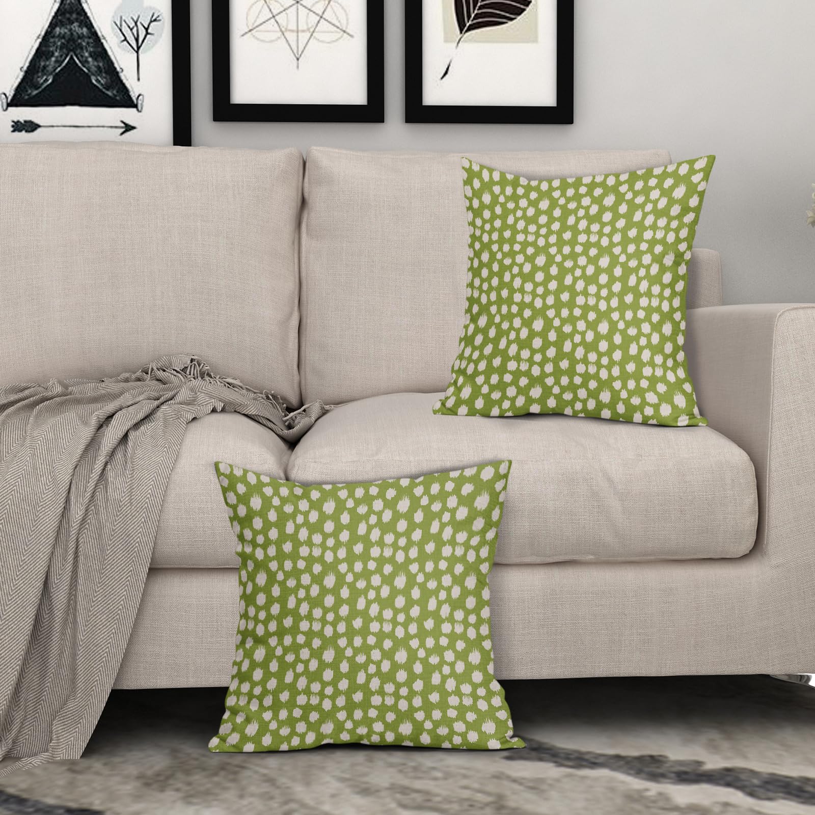Foto 4 pulgar | Juego De Fundas De Almohada Sweetshow Con Lunares De Color Verde Lima Y Crema De 55 X 55 Cm - Venta Internacional.