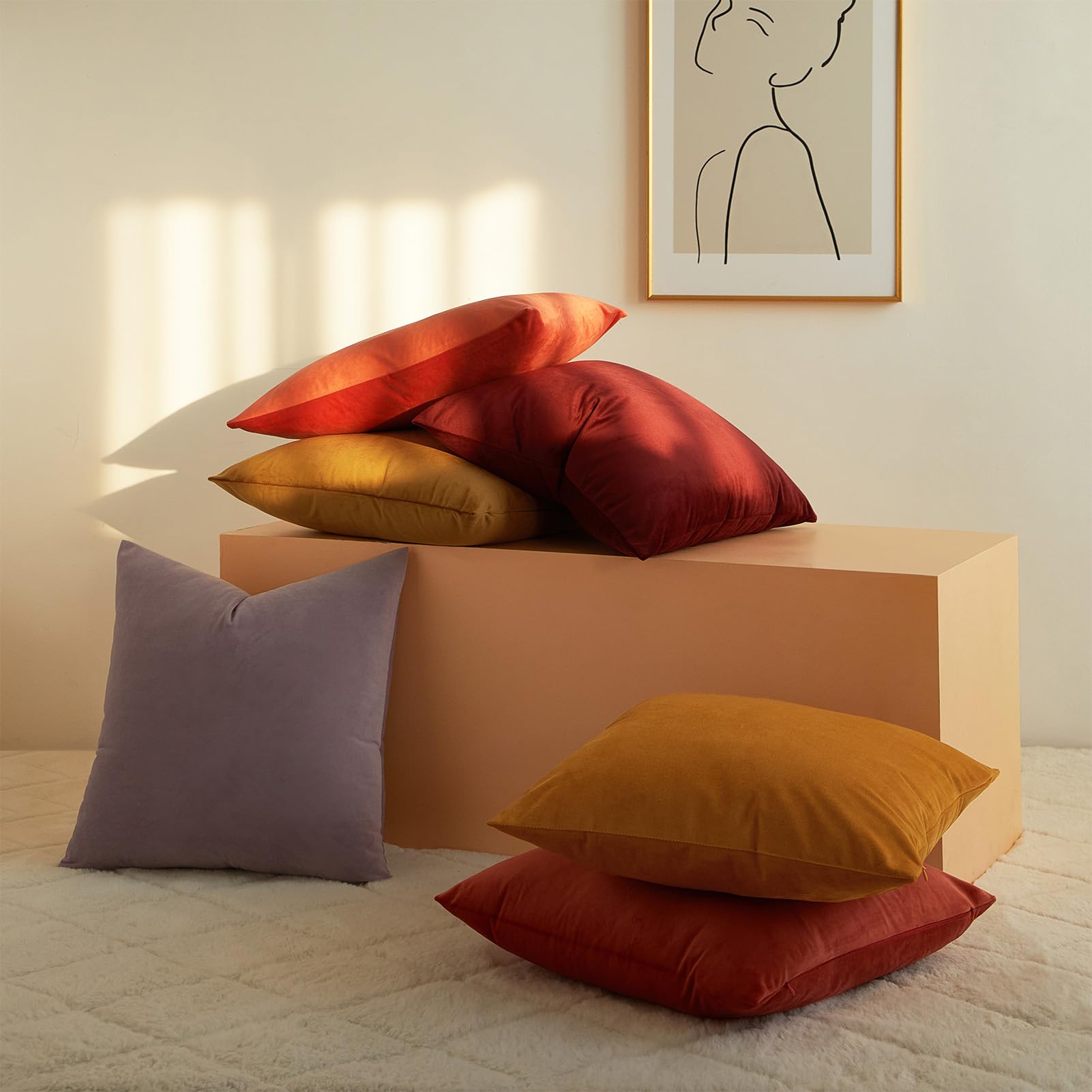 Foto 6 pulgar | Juego De 2 Fundas De Almohada Juspurbet De Terciopelo Albaricoque De 70 X 70 Cm - Venta Internacional.