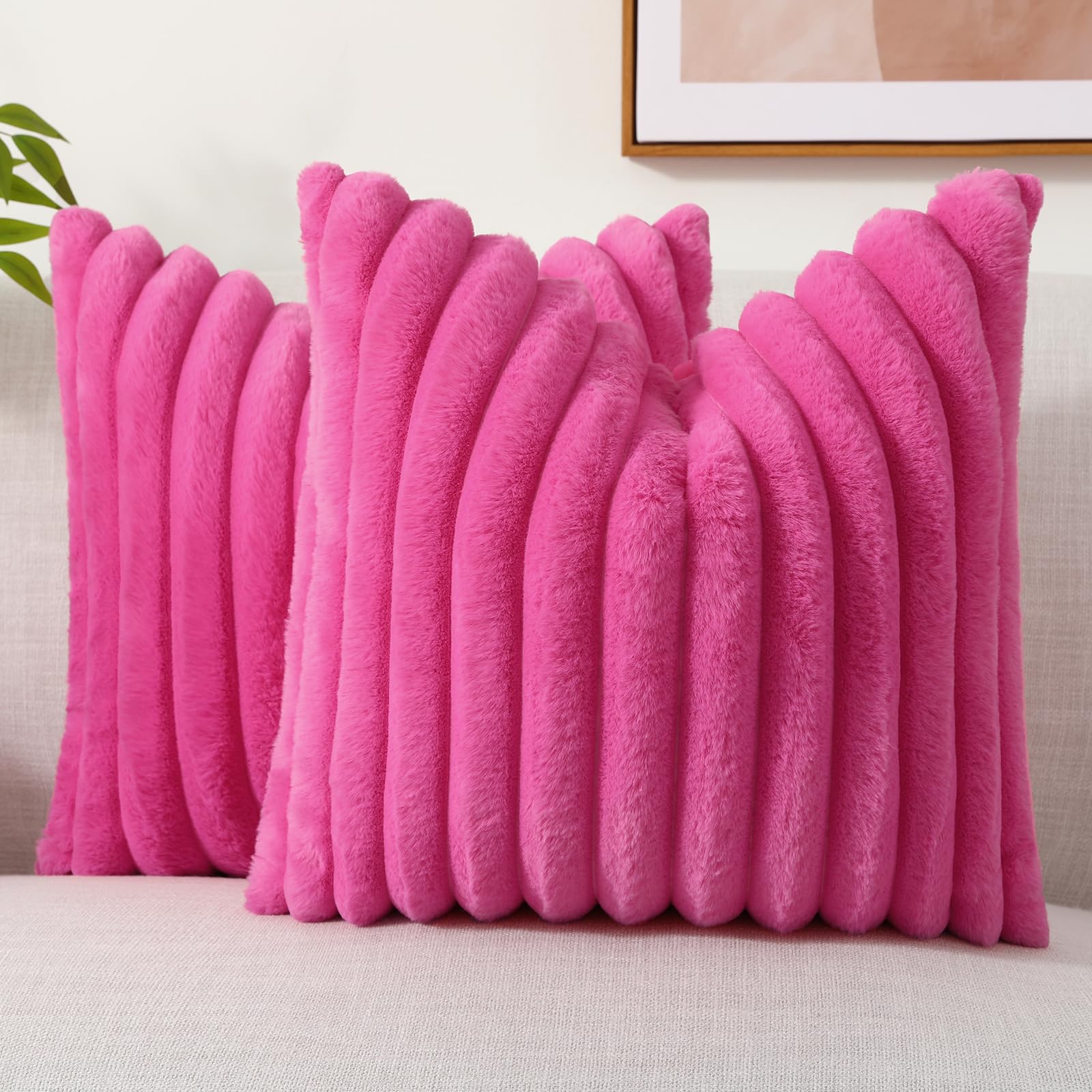 Juego De 2 Fundas De Cojín Decoruhome, Piel Sintética, 55 X 55 Cm, Color Rosa Intenso - Venta Internacional.