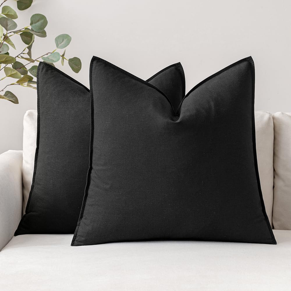 Fundas De Almohada Miulee De Lino Negro De 60 X 60 Cm, Paquete De 2 - Venta Internacional.