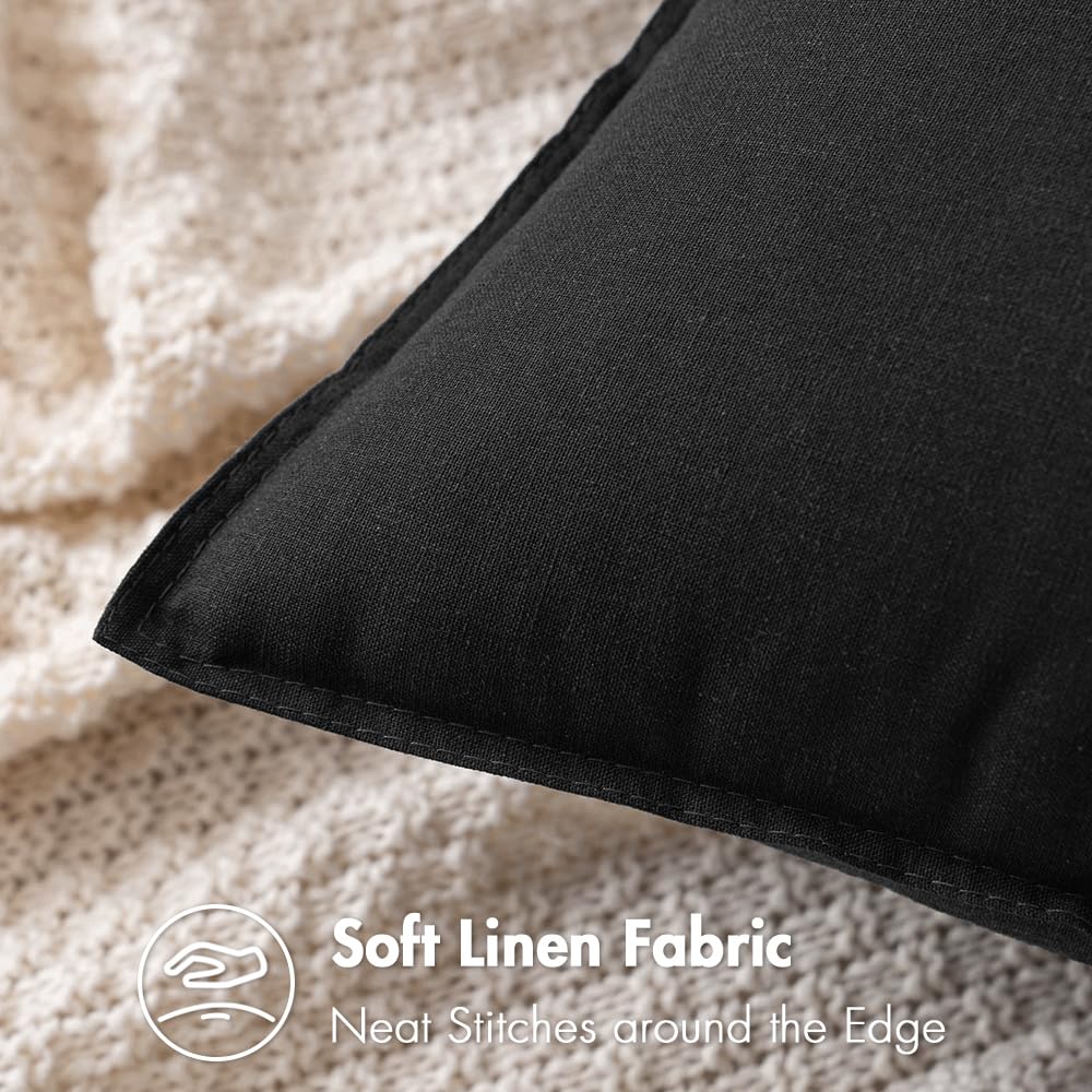 Foto 3 pulgar | Fundas De Almohada Miulee De Lino Negro De 60 X 60 Cm, Paquete De 2 - Venta Internacional.