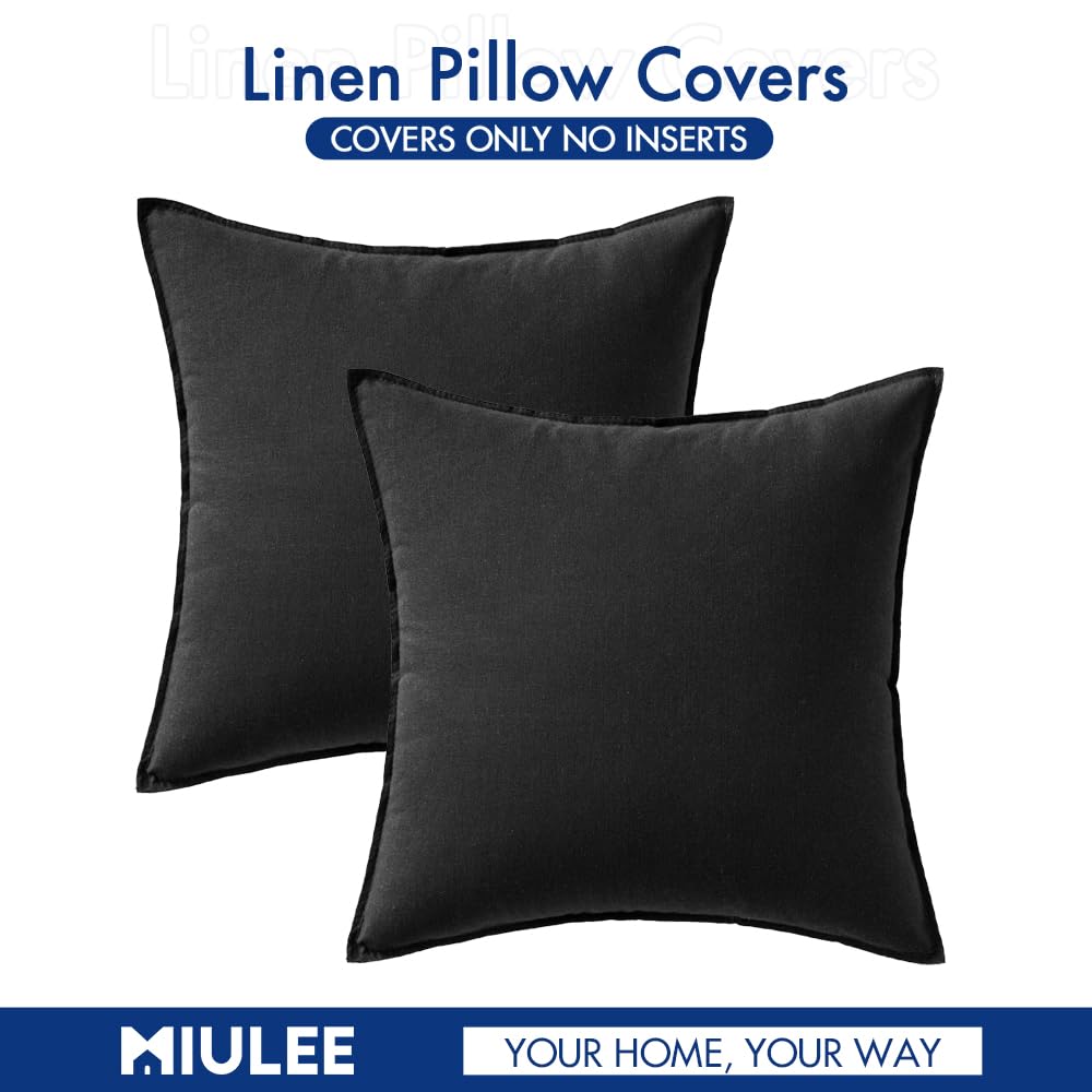 Foto 7 pulgar | Fundas De Almohada Miulee De Lino Negro De 60 X 60 Cm, Paquete De 2 - Venta Internacional.