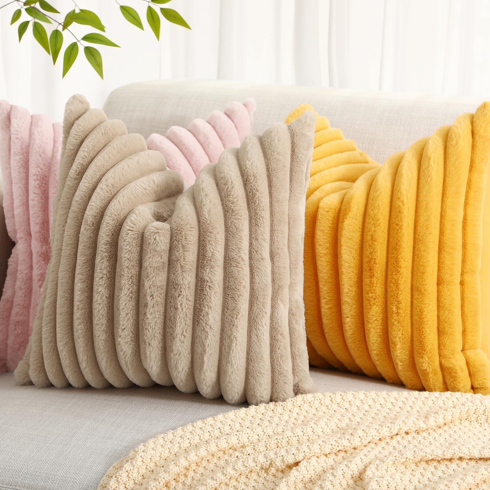 Foto 5 pulgar | Fundas De Cojín Decoruhome De Piel Sintética Primaveral De 55 X 55 Cm, Color Rosa - Venta Internacional.