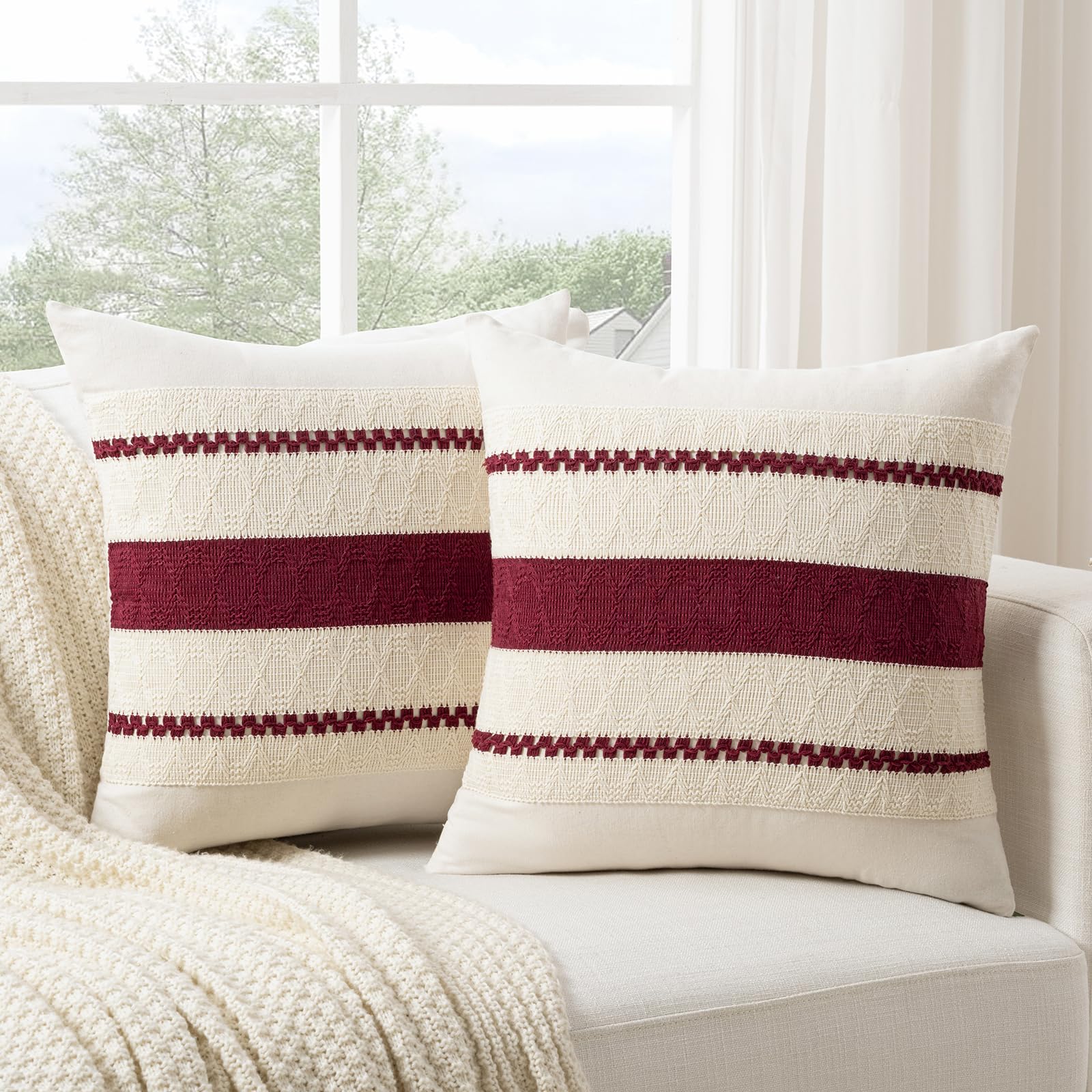Juego De 2 Fundas De Cojín Decorativas Fancy Homi, Color Burdeos - Venta Internacional.