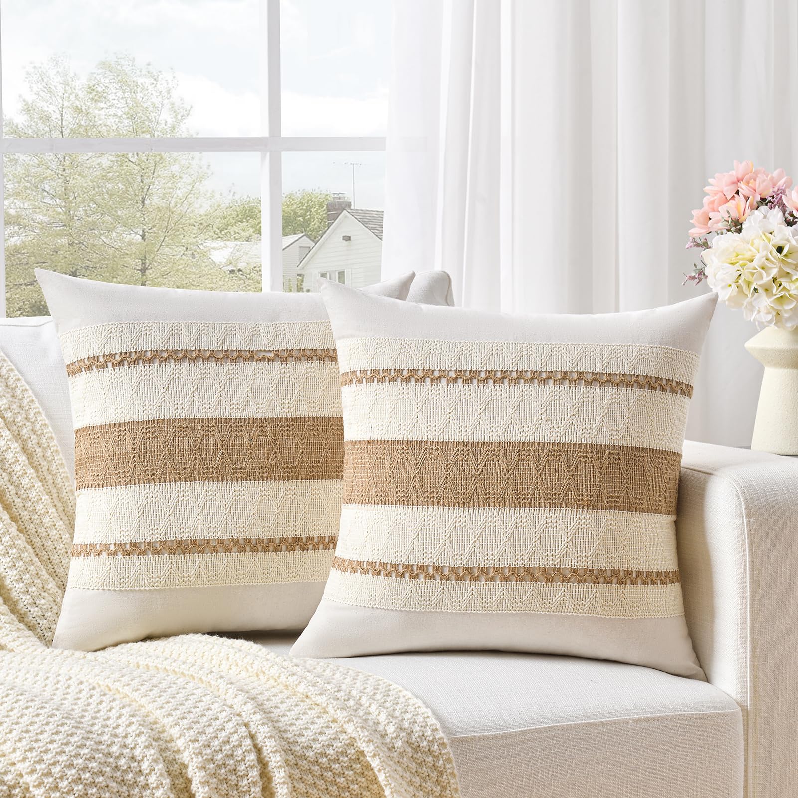 Funda De Almohada Fancy Homi Boho, Color Neutro, 66 X 66 Cm, Algodón - Venta Internacional.