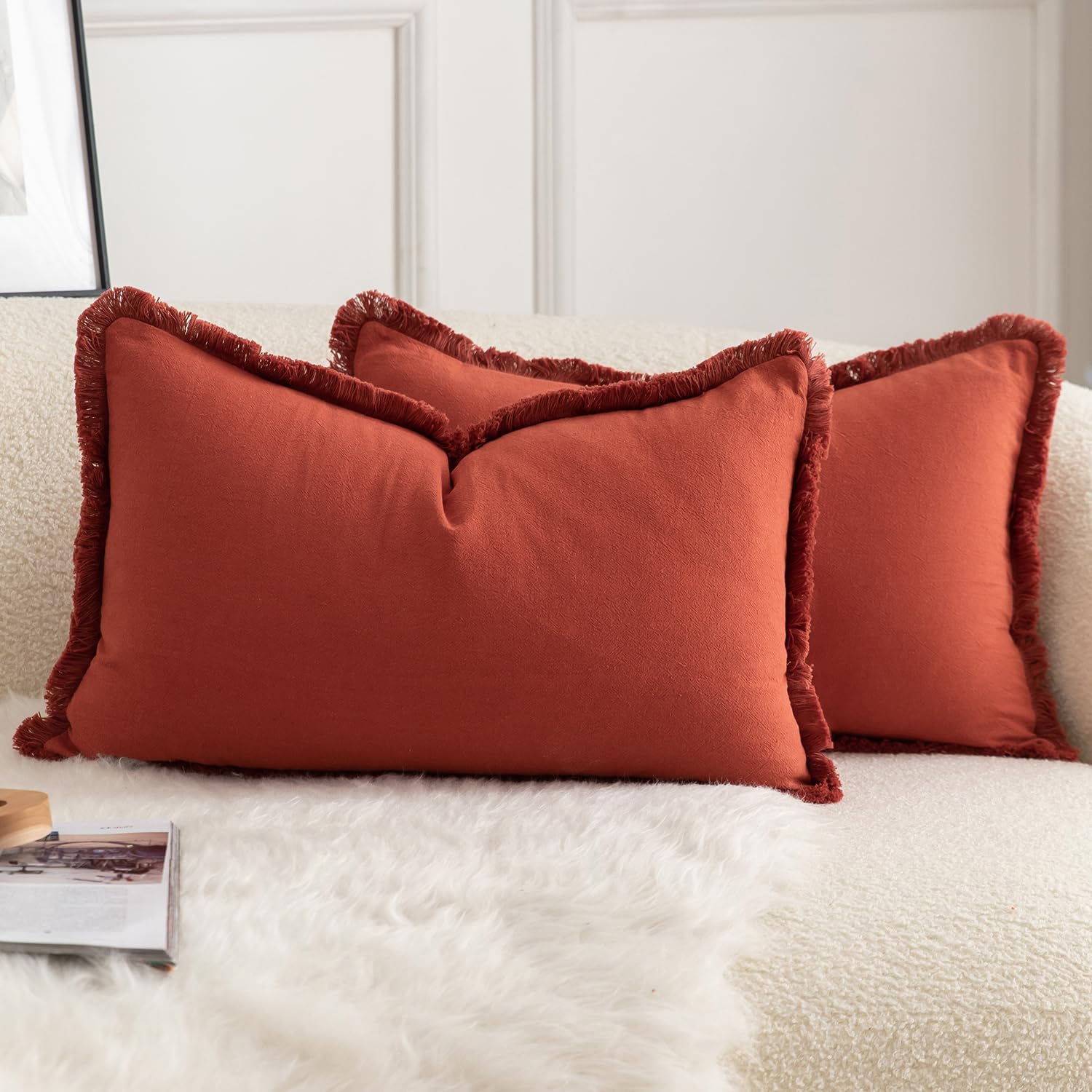 Fundas De Almohada Mandioo De Algodón Neutro Con Flecos De 40 X 60 Cm, Juego De 2 - Venta Internacional.