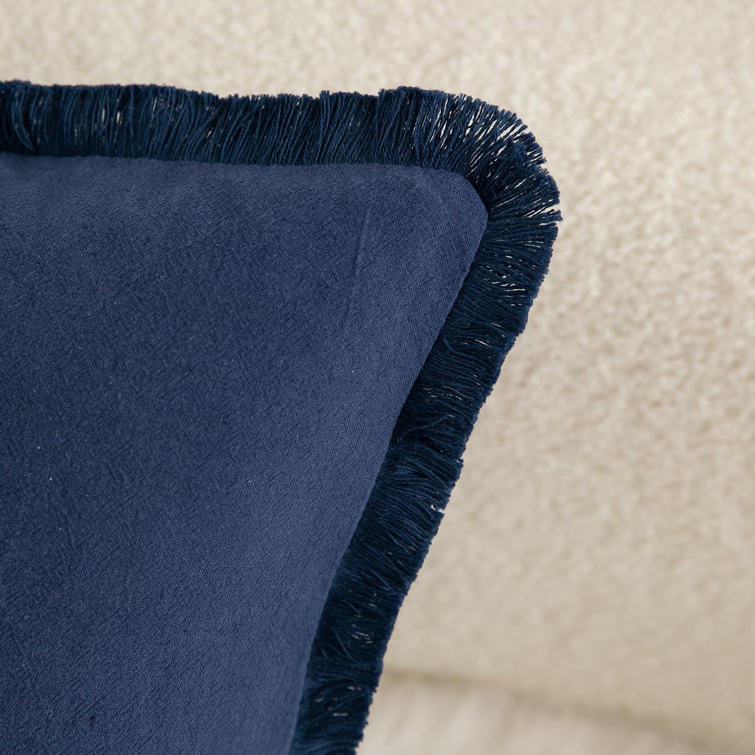 Foto 3 pulgar | Fundas De Almohada Mandioo De Algodón Neutro Con Flecos De 40 X 60 Cm, Color Azul Marino - Venta Internacional.