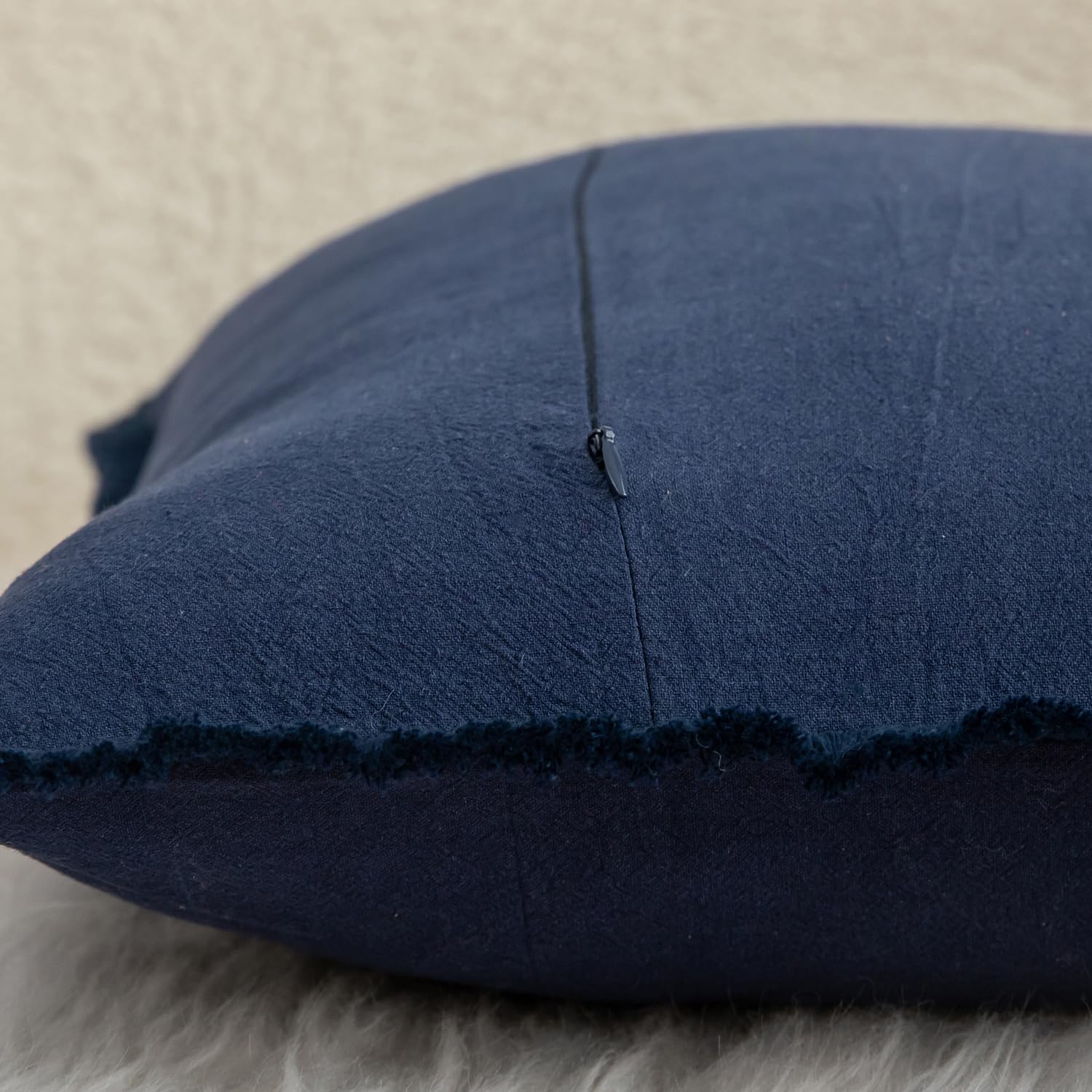 Foto 4 pulgar | Fundas De Almohada Mandioo De Algodón Neutro Con Flecos De 40 X 60 Cm, Color Azul Marino - Venta Internacional.