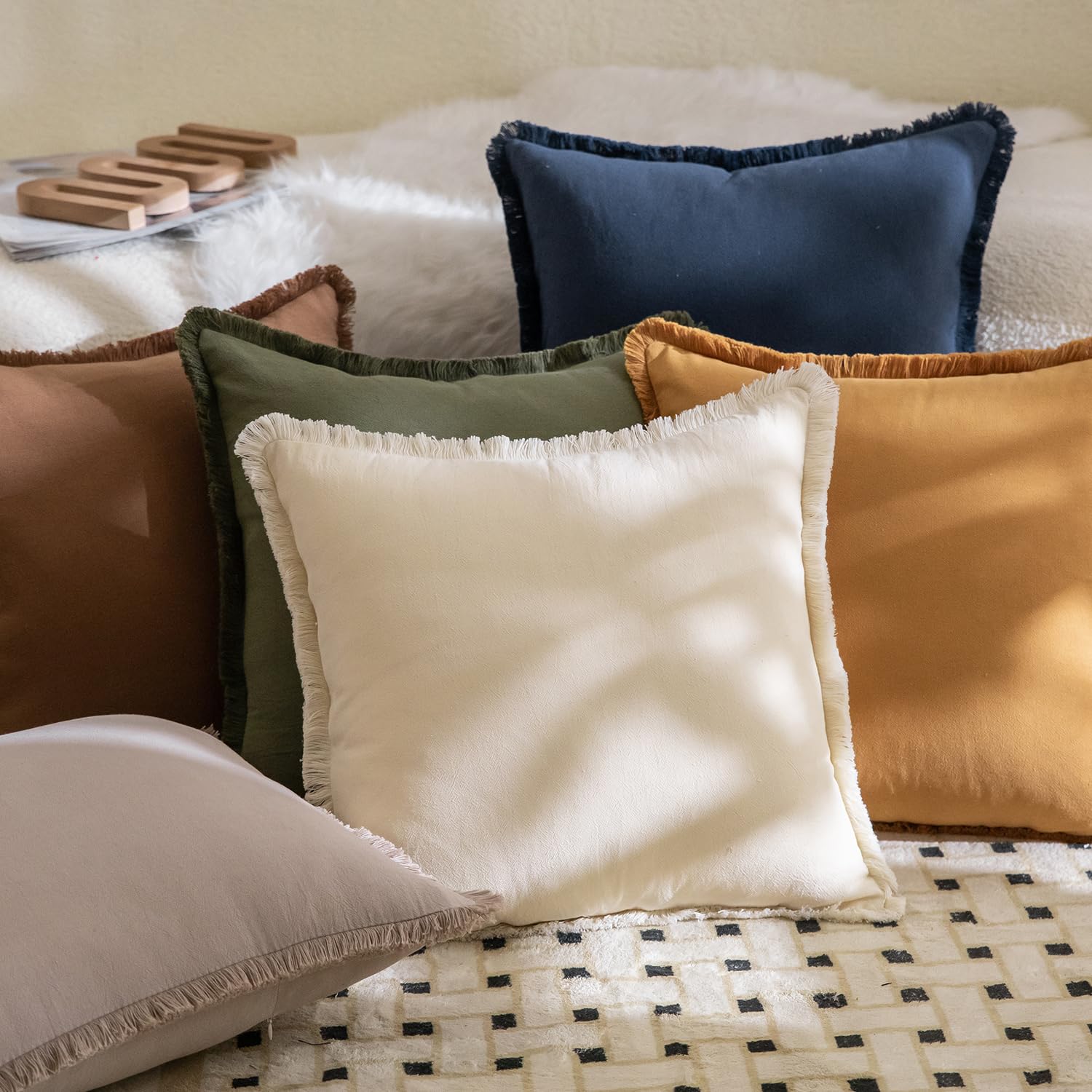 Foto 6 pulgar | Fundas De Almohada Mandioo De Algodón Neutro Con Flecos De 40 X 60 Cm, Color Azul Marino - Venta Internacional.
