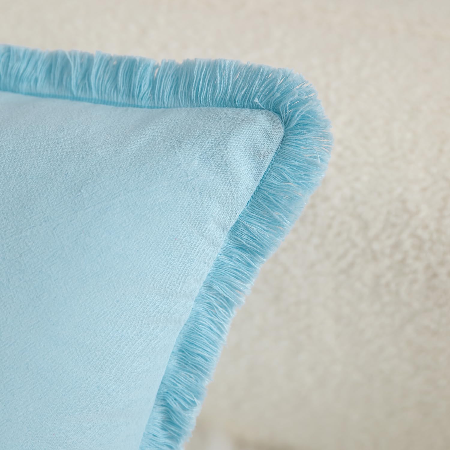 Foto 3 pulgar | Fundas De Almohada Mandioo De Algodón Neutro Con Flecos De 40 X 60 Cm, Color Azul Claro - Venta Internacional.