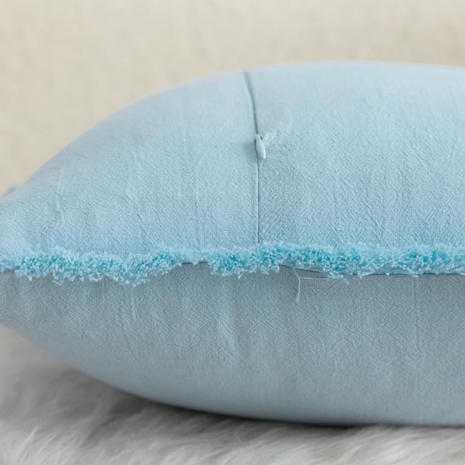Foto 4 pulgar | Fundas De Almohada Mandioo De Algodón Neutro Con Flecos De 40 X 60 Cm, Color Azul Claro - Venta Internacional.