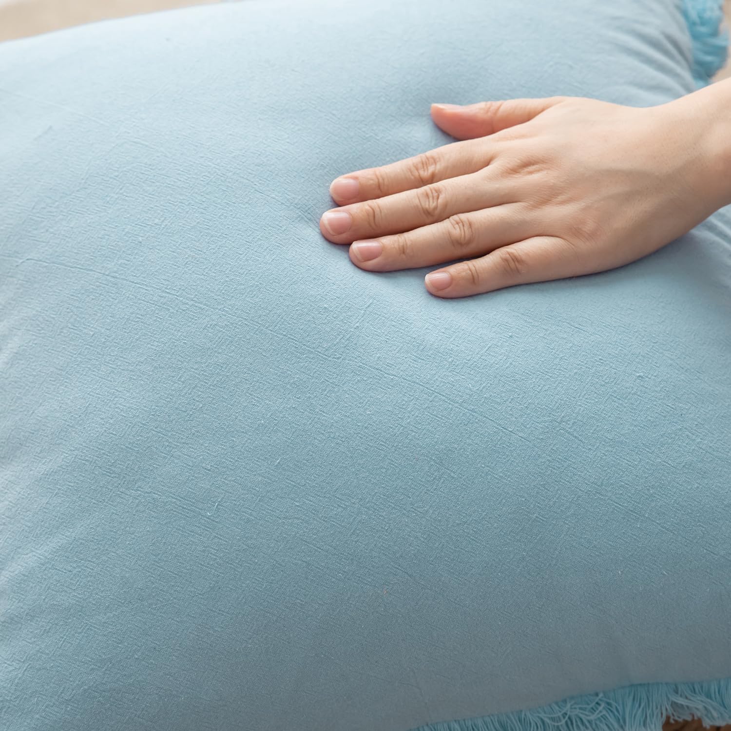 Foto 5 pulgar | Fundas De Almohada Mandioo De Algodón Neutro Con Flecos De 40 X 60 Cm, Color Azul Claro - Venta Internacional.