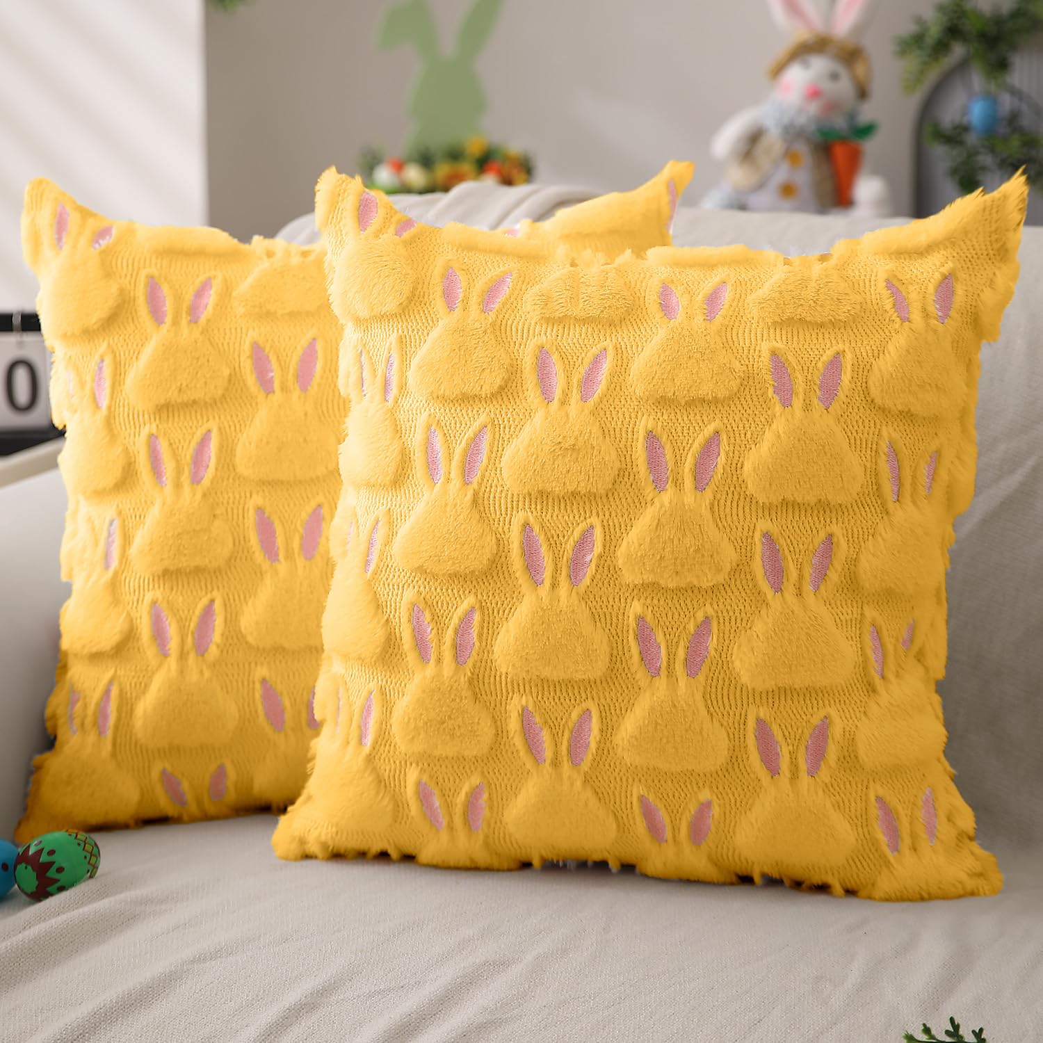 Fundas De Almohada Dfxsz Para Pascua, 50 X 50 Cm, Juego De 2 Conejos Rosados Y Amarillos - Venta Internacional.