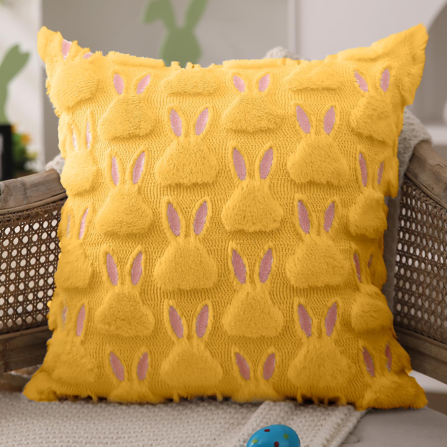 Foto 4 pulgar | Fundas De Almohada Dfxsz Para Pascua, 50 X 50 Cm, Juego De 2 Conejos Rosados Y Amarillos - Venta Internacional.