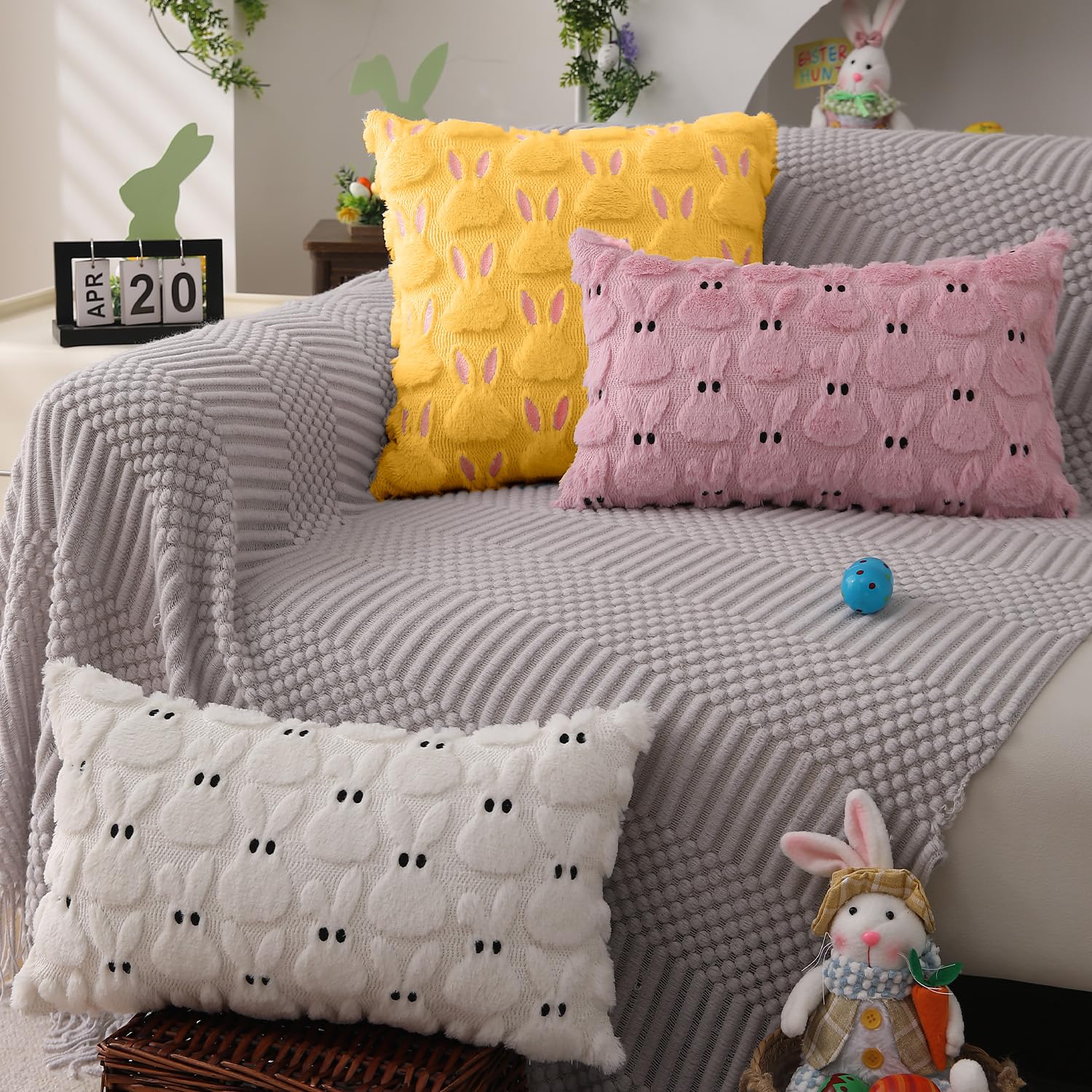 Foto 5 pulgar | Fundas De Almohada Dfxsz Para Pascua, 50 X 50 Cm, Juego De 2 Conejos Rosados Y Amarillos - Venta Internacional.
