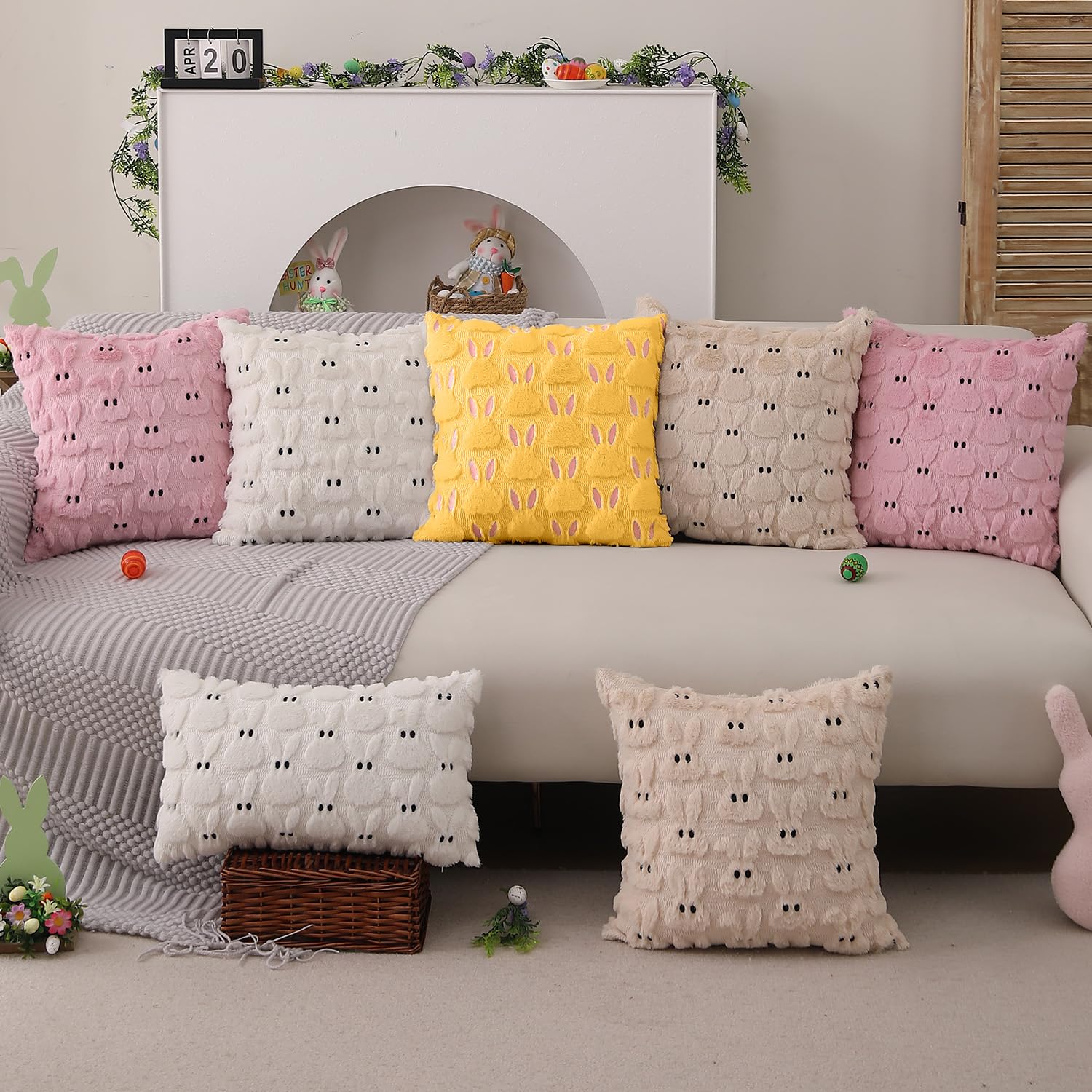 Foto 6 pulgar | Fundas De Almohada Dfxsz Para Pascua, 50 X 50 Cm, Juego De 2 Conejos Rosados Y Amarillos - Venta Internacional.
