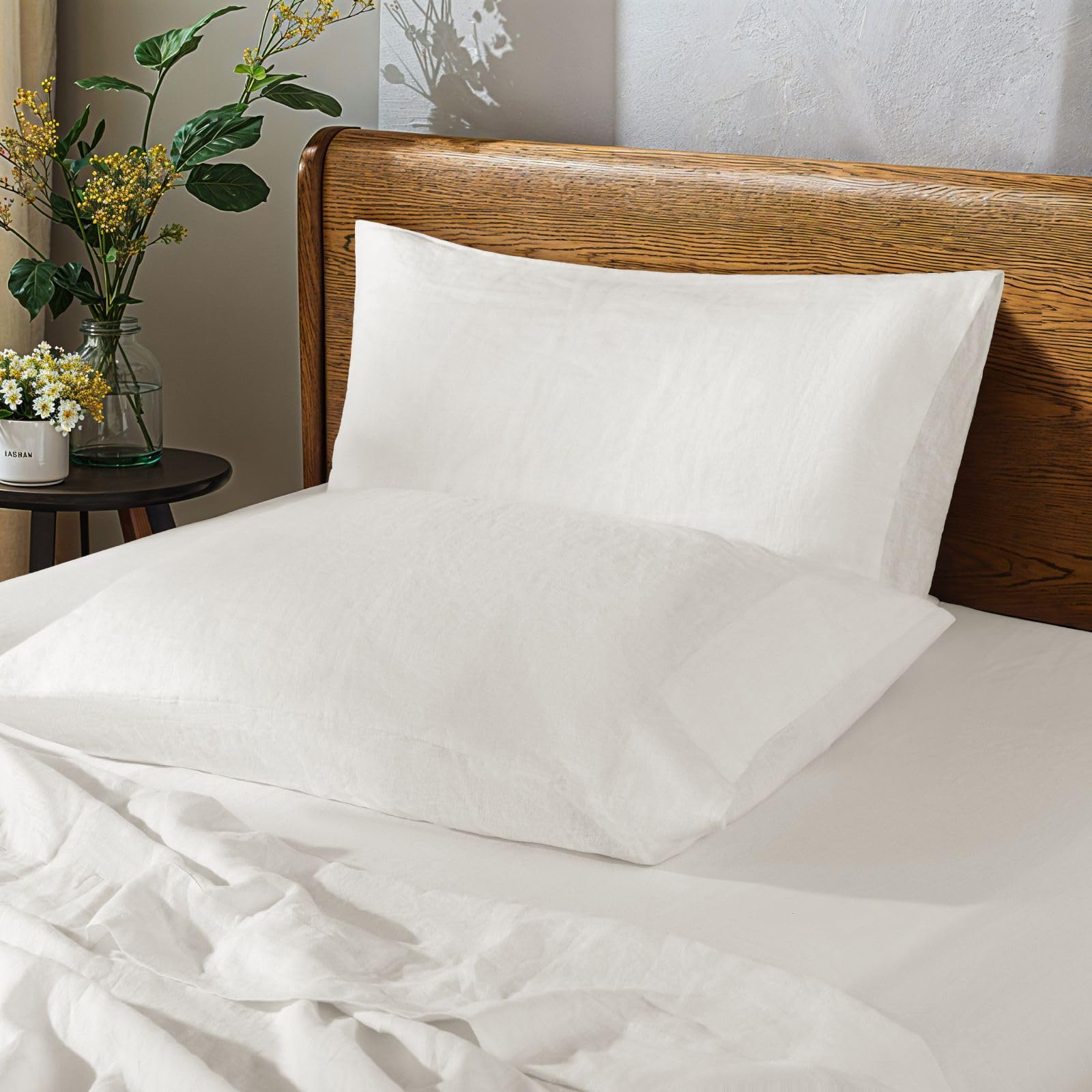 Juego De Fundas De Almohada Sonoro Kate 100% Lino Francés, 20 X 30 Cm, Blanco, X2 - Venta Internacional.