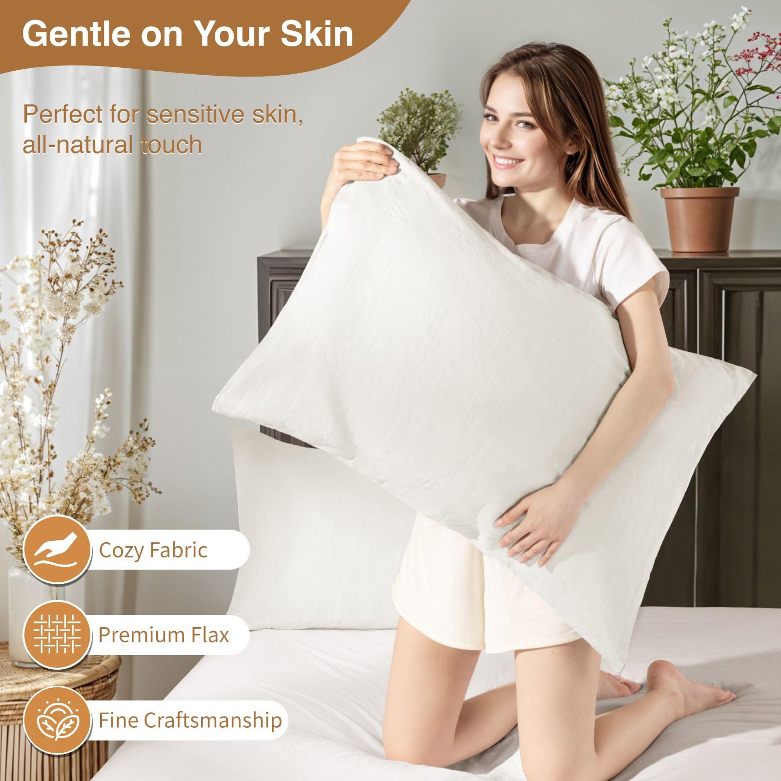 Foto 4 | Juego De Fundas De Almohada Sonoro Kate 100% Lino Francés, 20 X 30 Cm, Blanco, X2 - Venta Internacional.