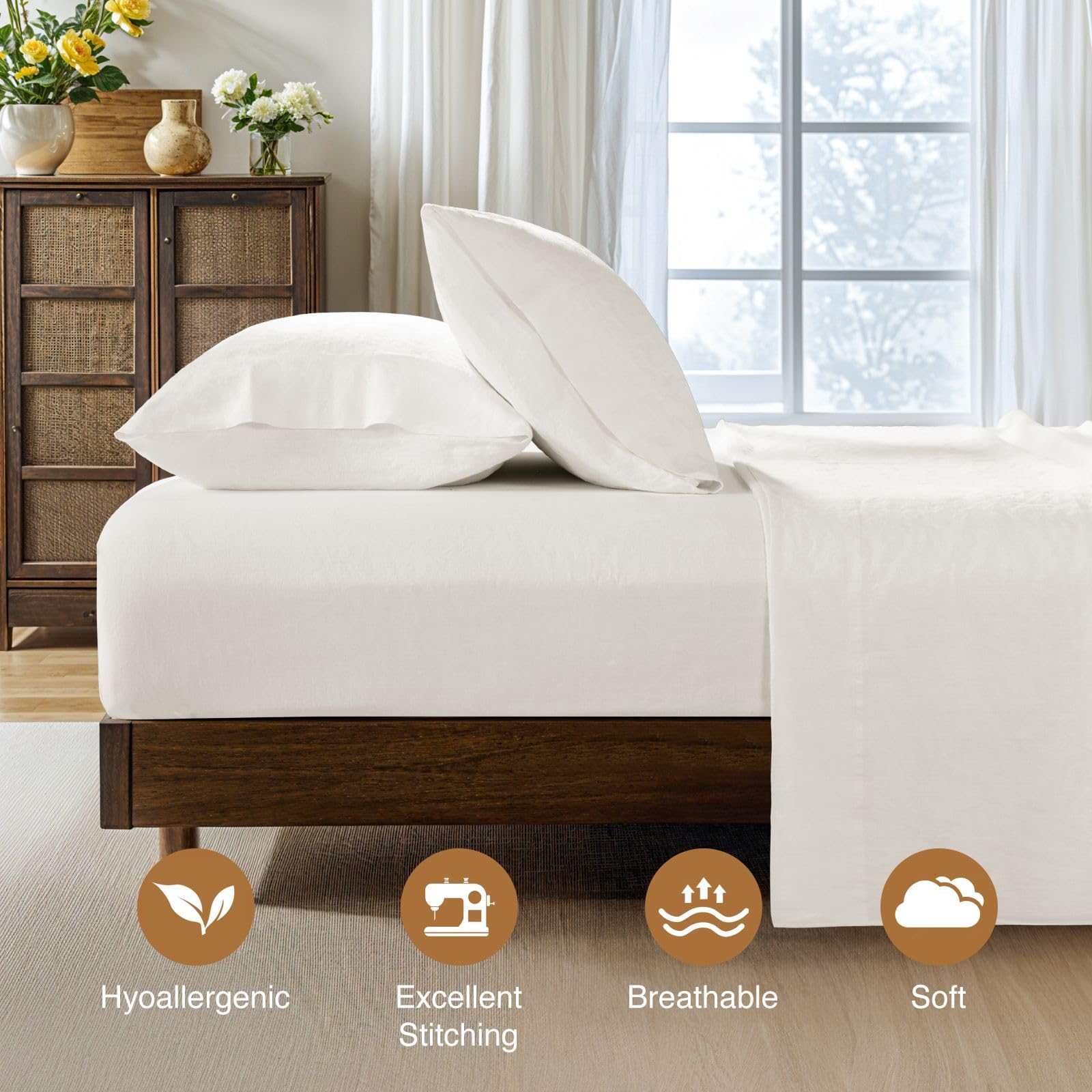 Foto 5 | Juego De Fundas De Almohada Sonoro Kate 100% Lino Francés, 20 X 30 Cm, Blanco, X2 - Venta Internacional.