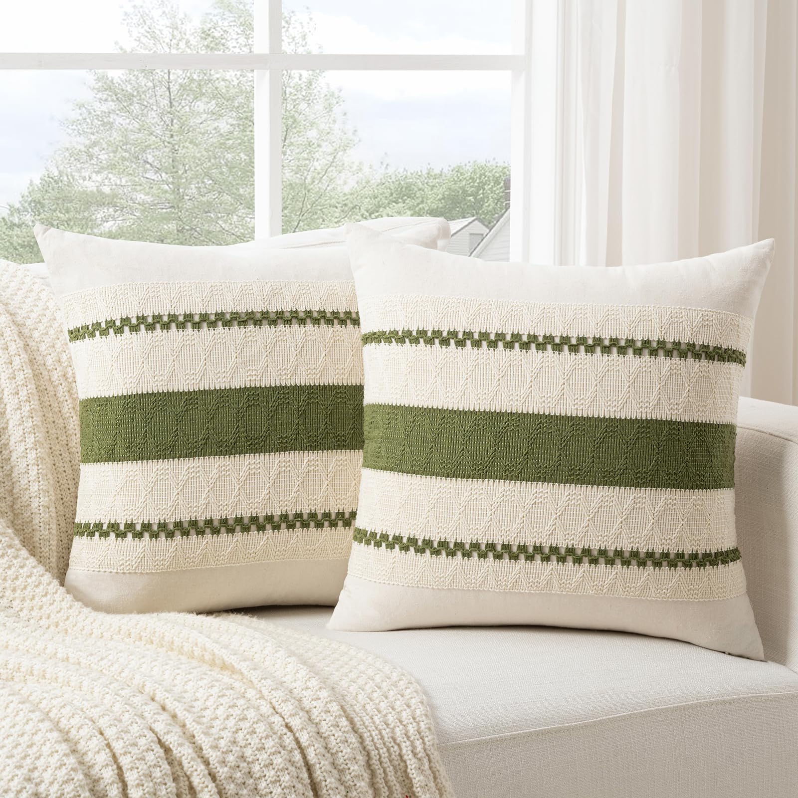 Funda De Almohada Fancy Homi Boho, Verde Musgo, 66 X 66 Cm, Juego De 2 - Venta Internacional.