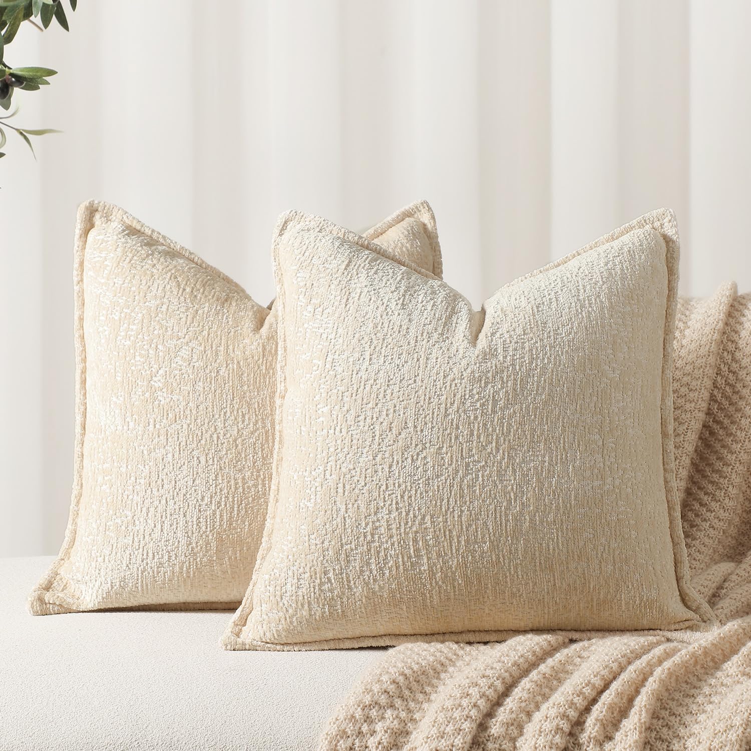 Fundas De Cojín Decorativas Dezene, Felpilla, Color Beige, 40 X 40 Cm - Venta Internacional.