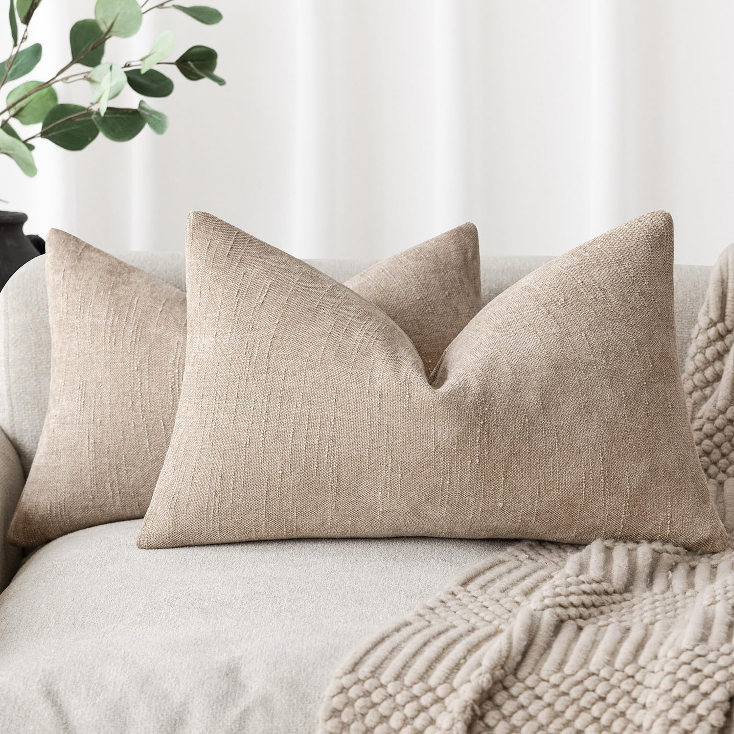 Fundas De Almohada Foindtower De Felpilla Texturizada, 30 X 50 Cm, Color Crema Camel - Venta Internacional.