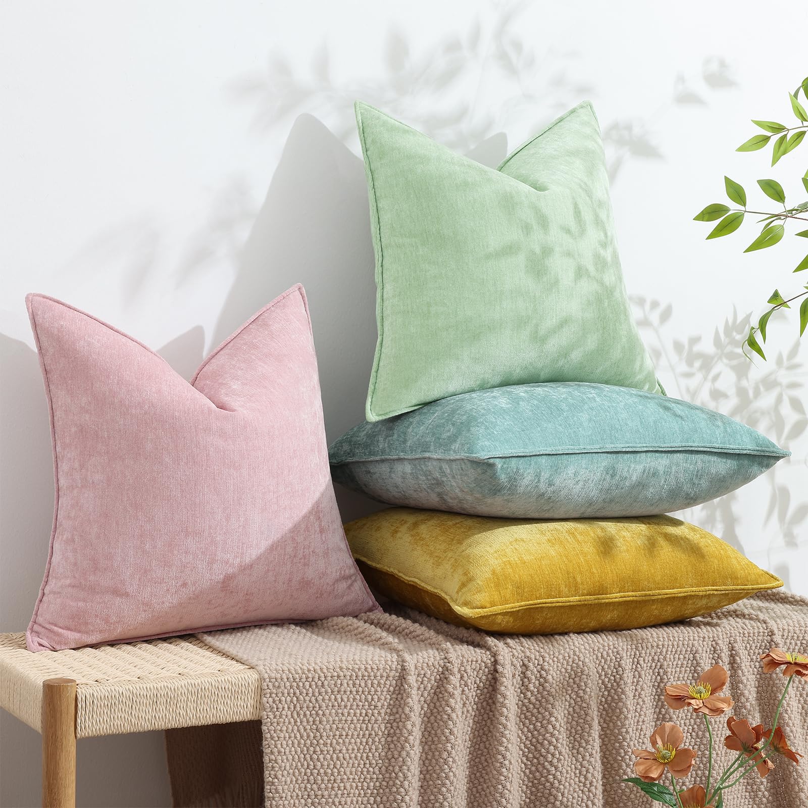Foto 5 | Juego De 2 Fundas De Cojín Decoruhome Spring De Felpilla, 30 X 50 Cm - Venta Internacional.