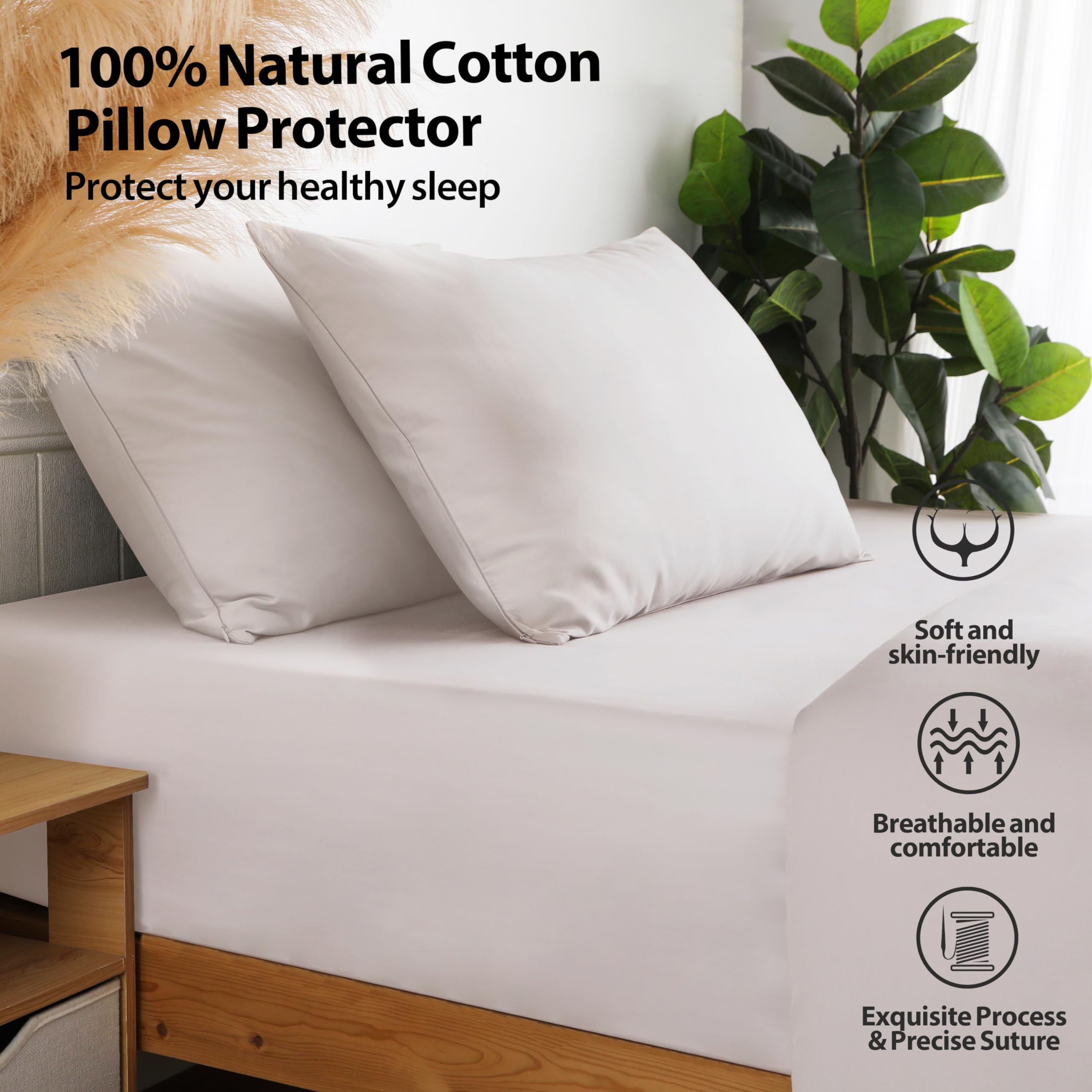 Foto 4 pulgar | Protectores De Almohada Shunjie.home, 100% Algodón, Satén De 600 Hilos, Paquete De 4 Unidades - Venta Internacional.