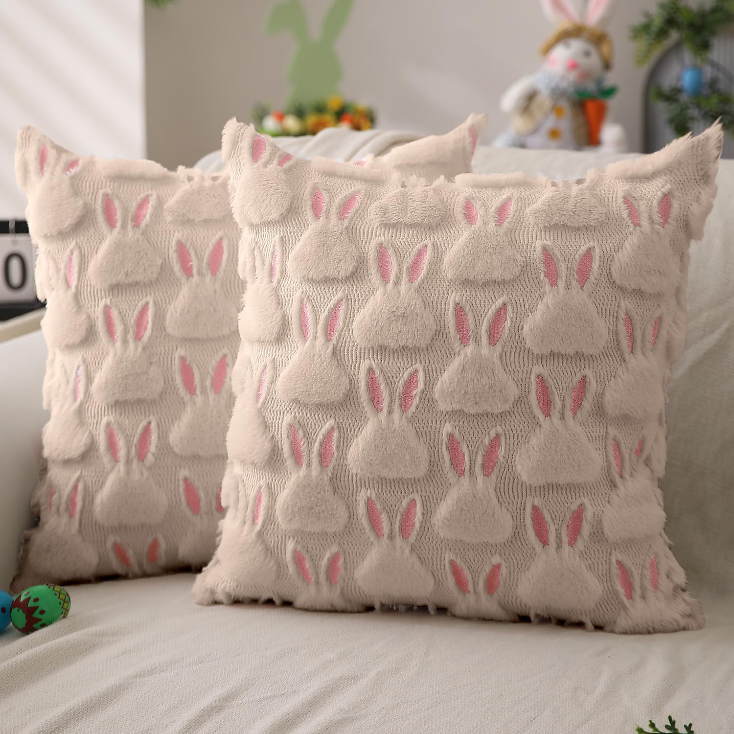 Fundas De Almohada Dfxsz Para Pascua, 40 X 40 Cm, Juego De 2 Orejas Rosas, Color Beige - Venta Internacional.