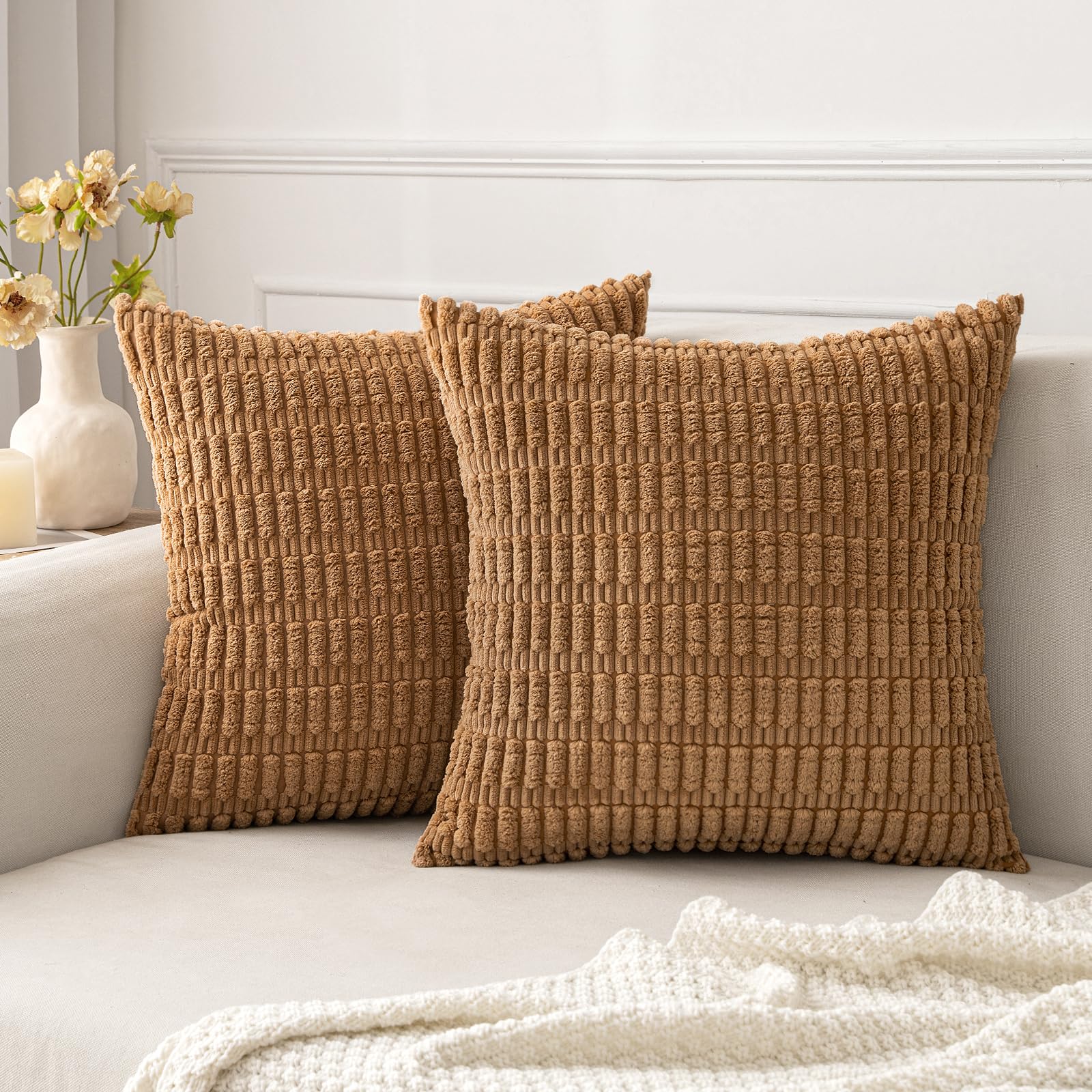 Funda De Almohada Decorativa De Pana Miulee De 45 X 45 Cm, 2 Unidades, Color Marrón - Venta Internacional.