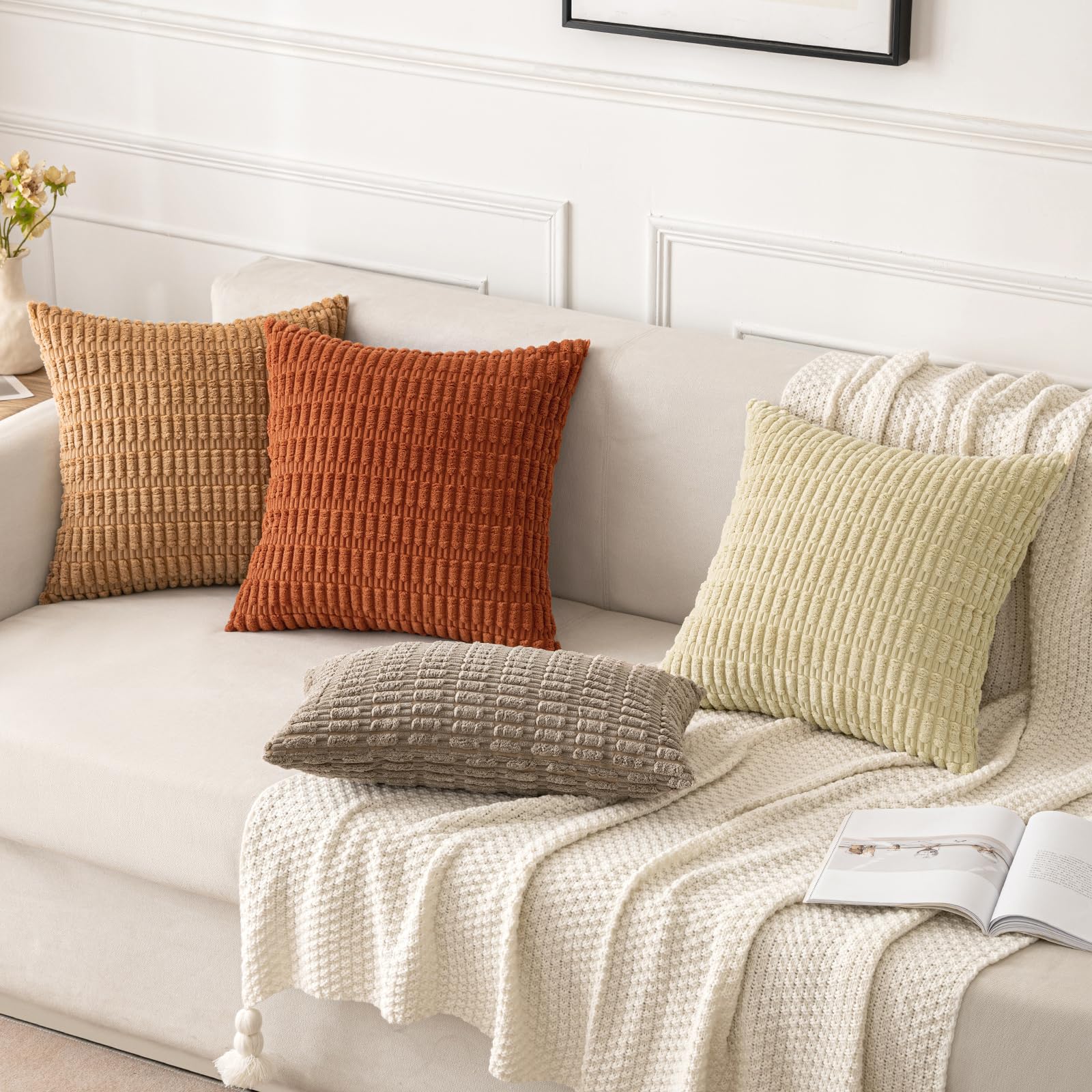 Foto 4 | Funda De Almohada Decorativa De Pana Miulee De 45 X 45 Cm, 2 Unidades, Color Marrón - Venta Internacional.