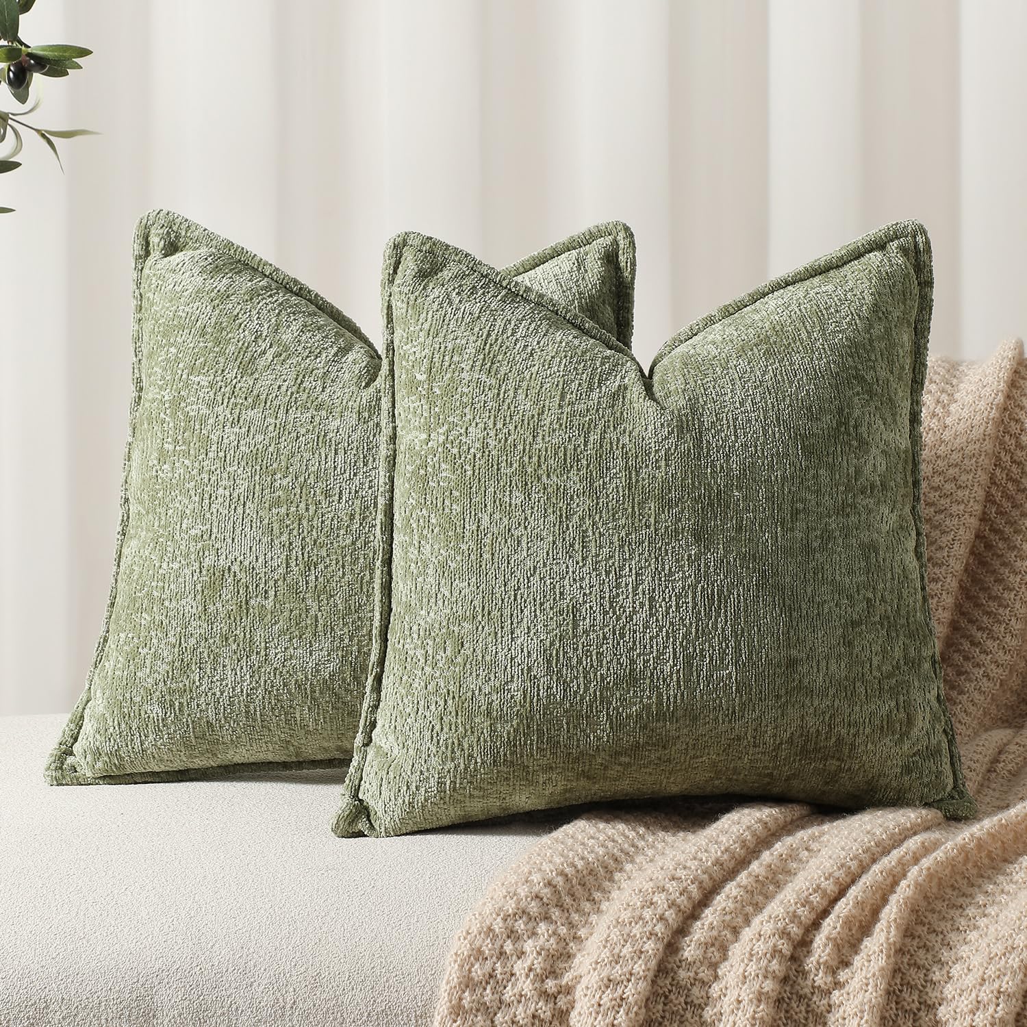 Fundas De Cojín Dezene De Chenilla Verde Salvia, 40 X 40 Cm, Paquete De 2 - Venta Internacional.