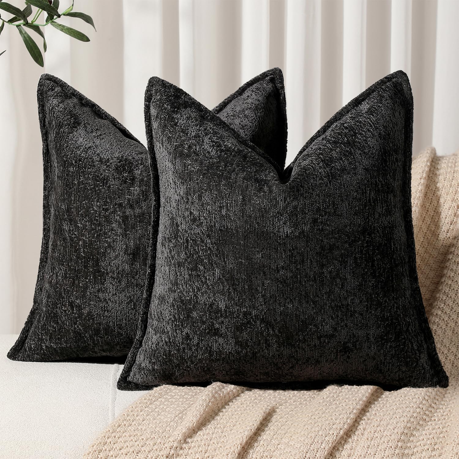 Foto 2 pulgar | Fundas De Cojín Dezene, 2 Unidades, De Felpilla, Color Negro, 40 X 40 Cm - Venta Internacional.