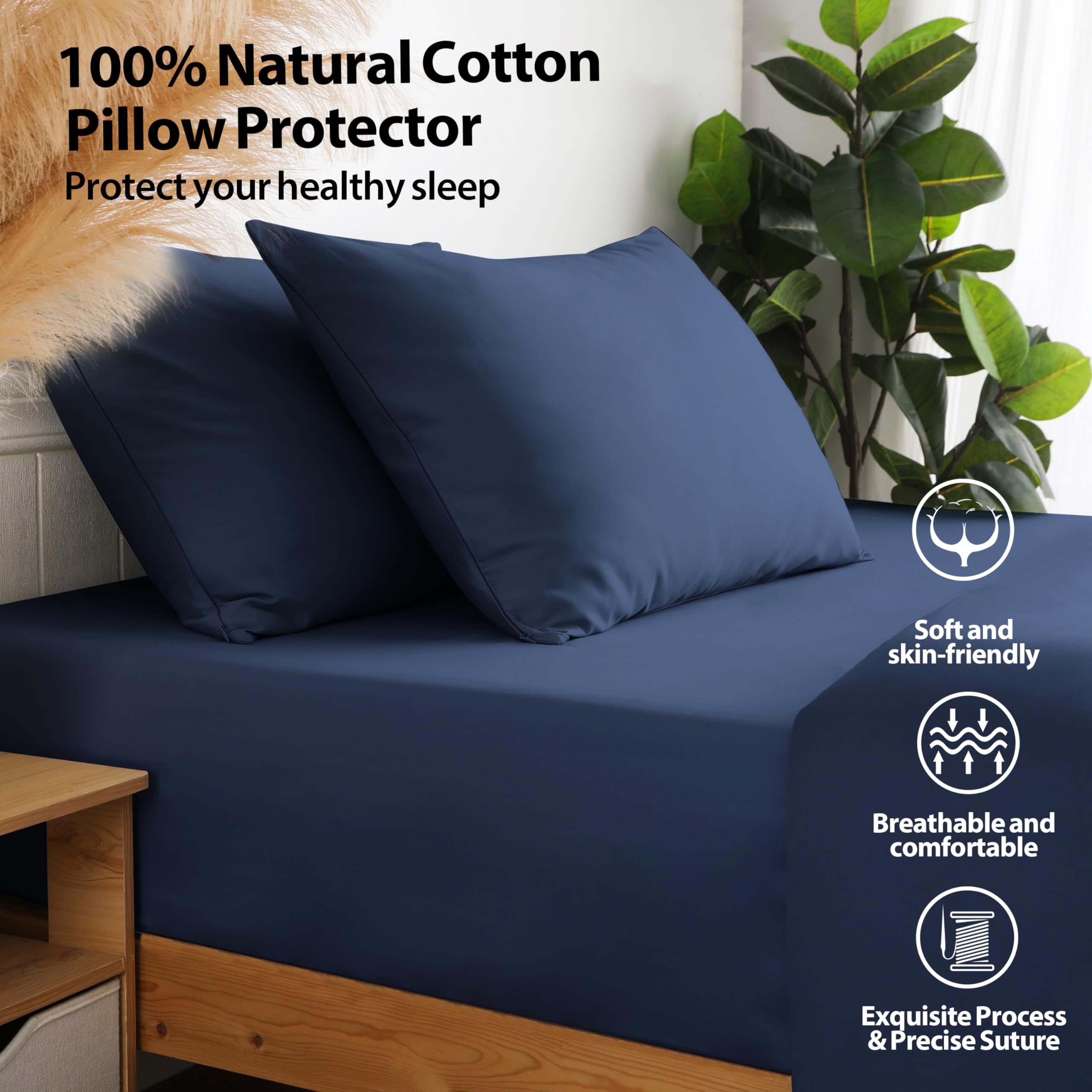 Foto 4 pulgar | Protectores De Almohada Shunjie.home, 100% Algodón, Satén De 600 Hilos, Paquete De 4 Unidades - Venta Internacional.