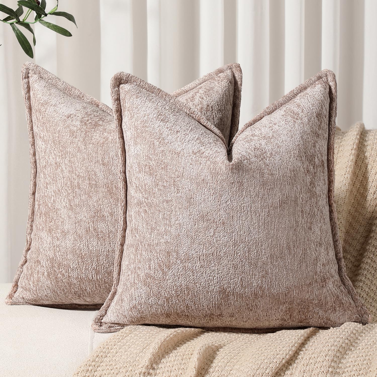 Fundas De Cojín Dezene De Chenilla Caqui De 40 X 40 Cm, Paquete De 2 - Venta Internacional.