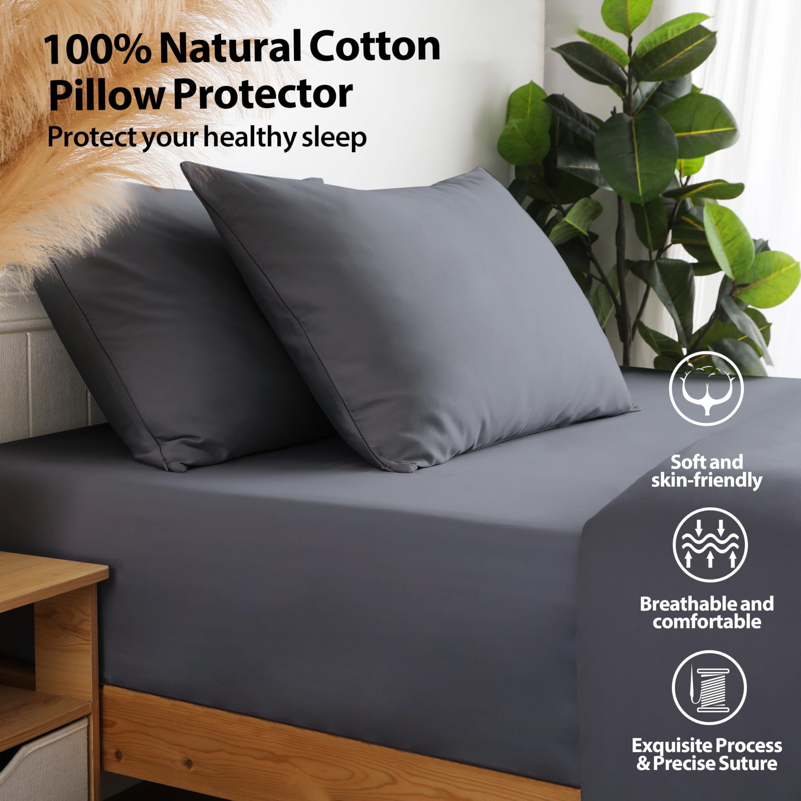 Foto 4 pulgar | Protectores De Almohada Shunjie.home, 100% Algodón, Satén De 600 Hilos, Paquete De 4 Unidades - Venta Internacional.