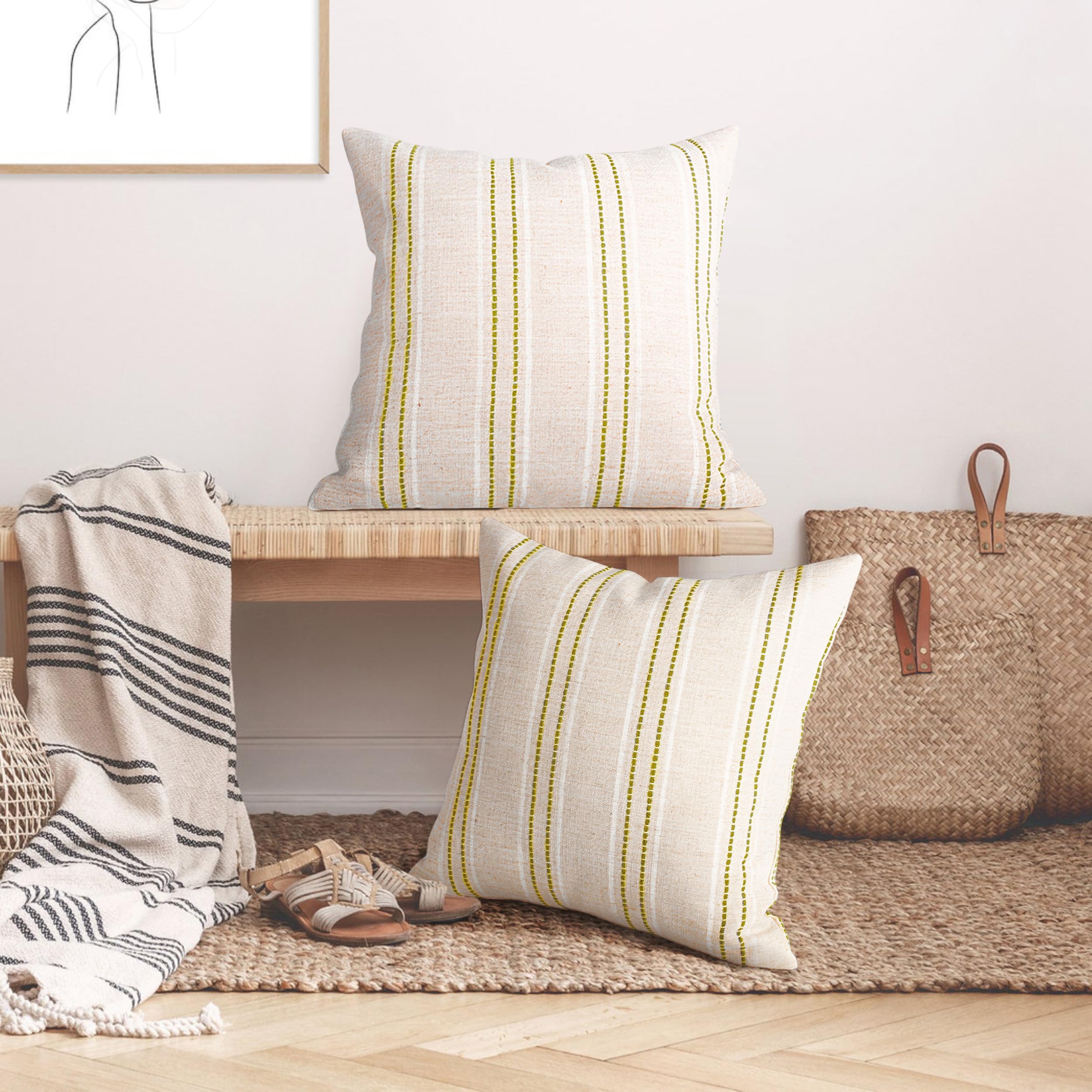 Foto 5 | Fundas De Almohada Aels Decorative Farmhouse De Lino De 55 X 55 Cm, Color Beige - Venta Internacional.