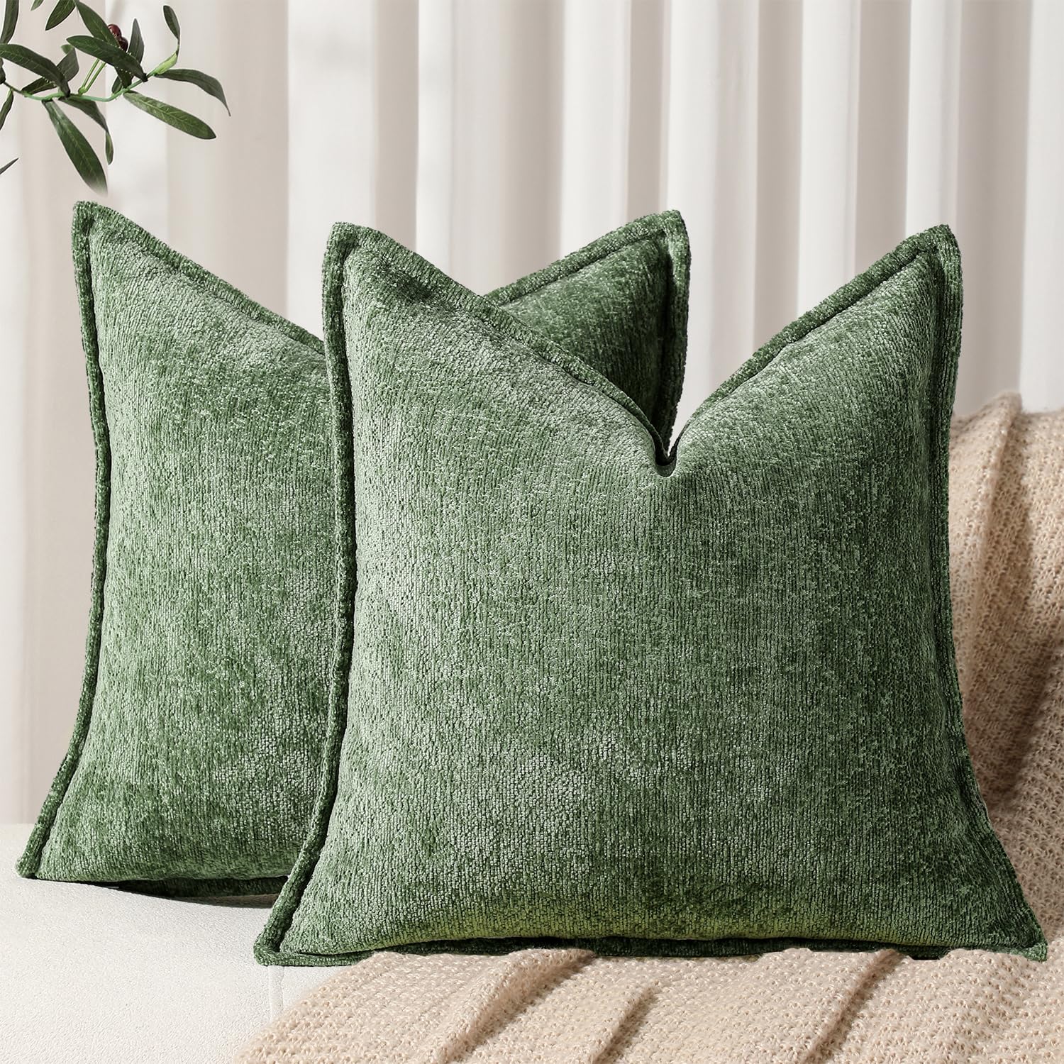 Fundas De Cojín Dezene De Chenilla Verde Bosque De 40 X 40 Cm (paquete De 2) - Venta Internacional.