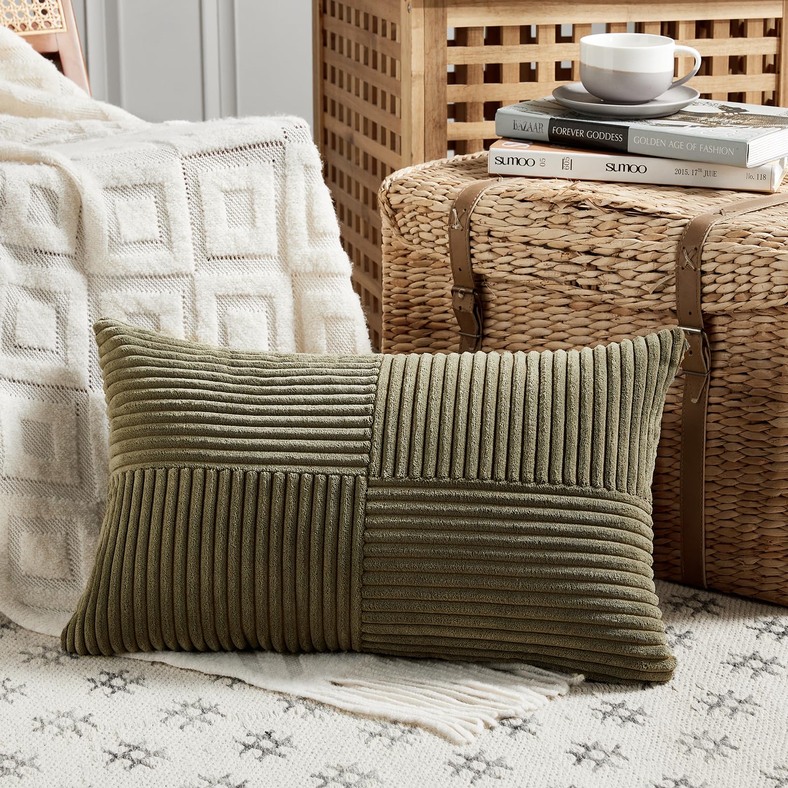 Foto 2 | Fundas De Almohada Fancy Homi De Pana Verde Oliva, 35 X 60 Cm, Paquete De 2 Unidades - Venta Internacional.