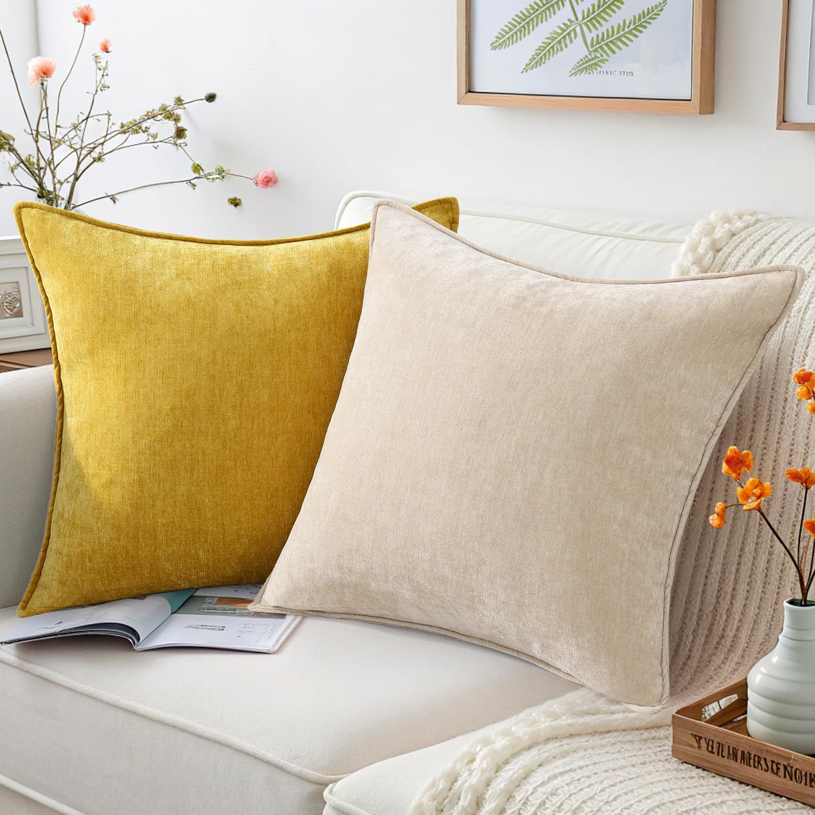 Foto 5 pulgar | Fundas De Almohada Decoruhome Chenille, 16 X 16 Cm, Juego De 2 Unidades, Color Amarillo Mineral - Venta Internacional.