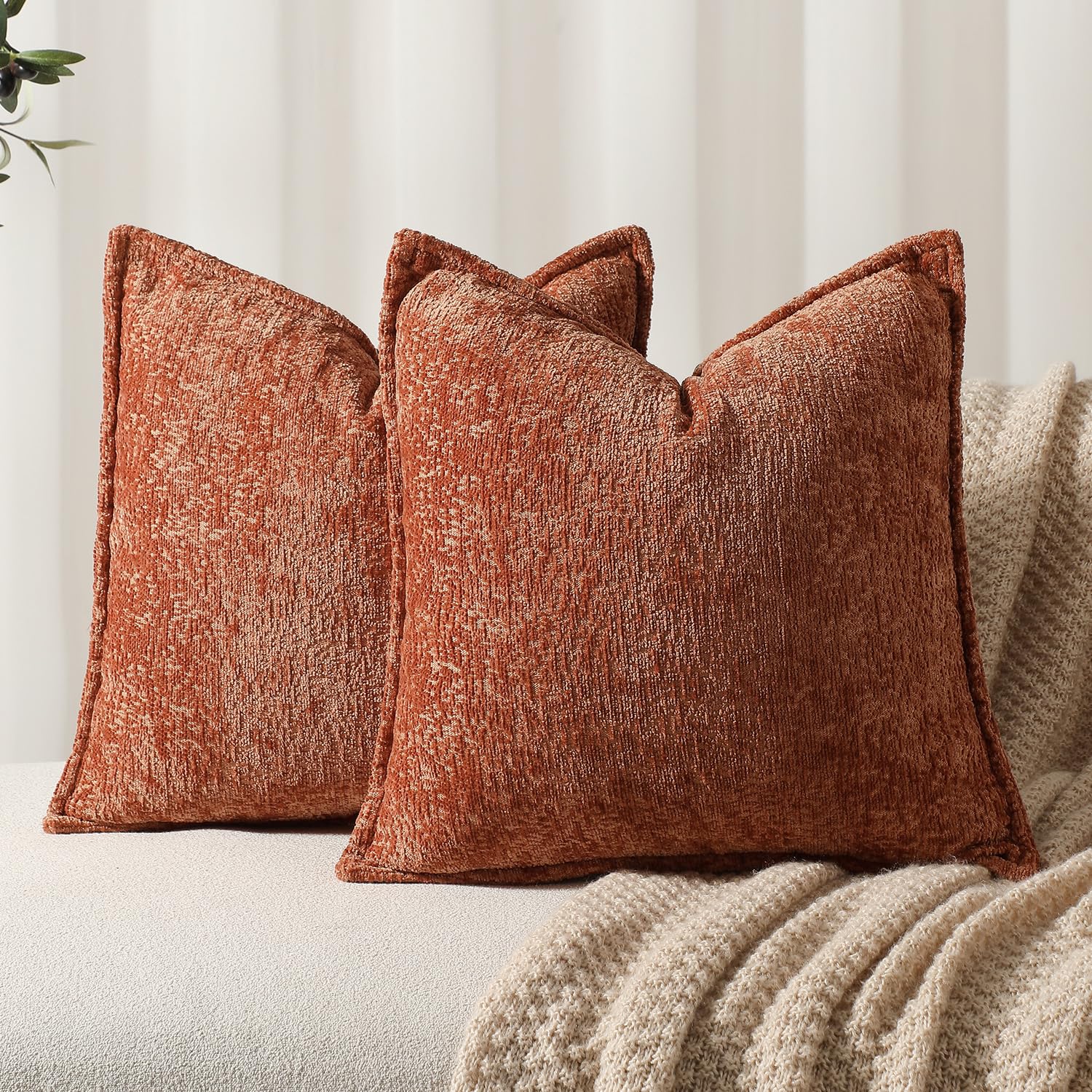 Fundas De Cojín Dezene De Chenilla Naranja Quemada, 40 X 40 Cm (paquete De 2) - Venta Internacional.