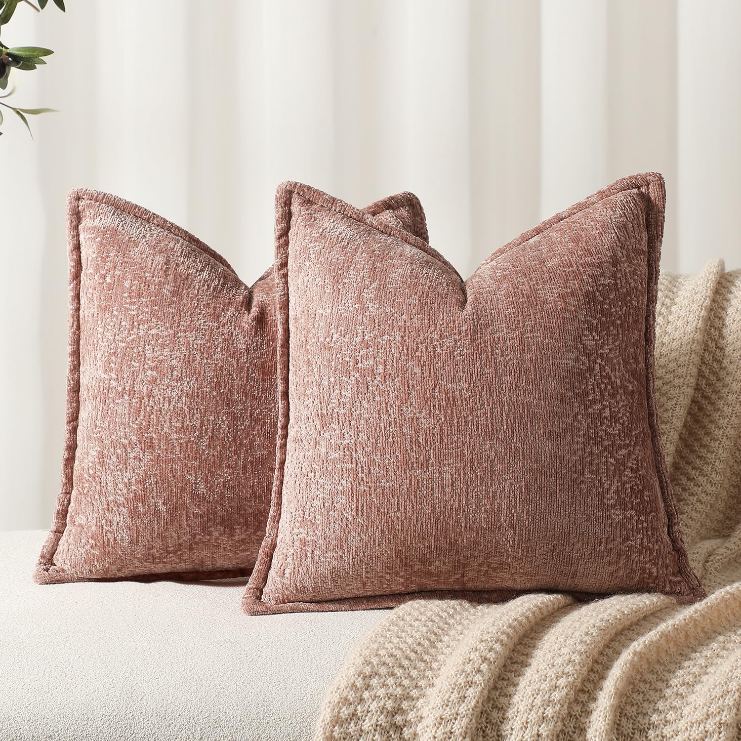 Fundas De Cojín Dezene De Chenilla Rosa Empolvada De 40 X 40 Cm (paquete De 2) - Venta Internacional.