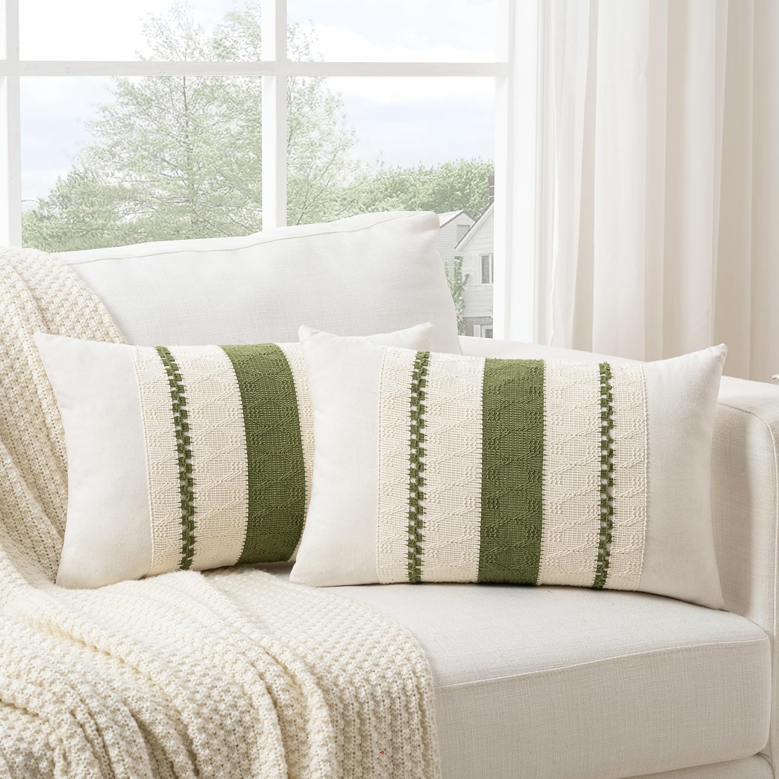 Funda De Almohada Fancy Homi Boho, Verde Musgo, 35 X 60 Cm, Juego De 2 - Venta Internacional.