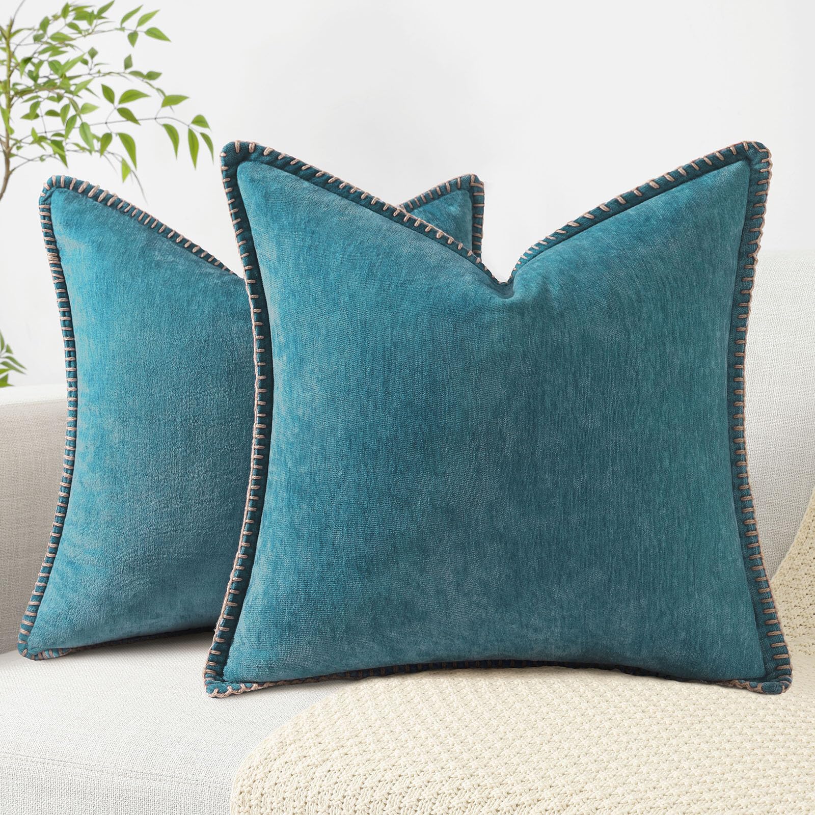 Foto 1 | Juego De 2 Fundas De Cojín Decoruhome, Chenilla Suave, 40 X 40 Cm, Color Verde Azulado - Venta Internacional.