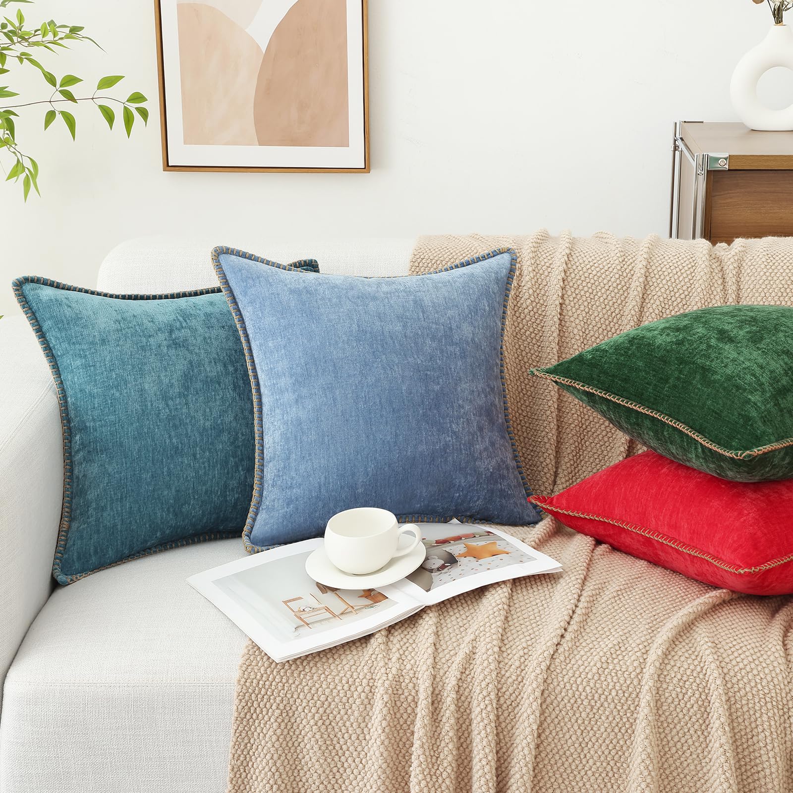 Foto 5 | Juego De 2 Fundas De Cojín Decoruhome, Chenilla Suave, 40 X 40 Cm, Color Verde Azulado - Venta Internacional.