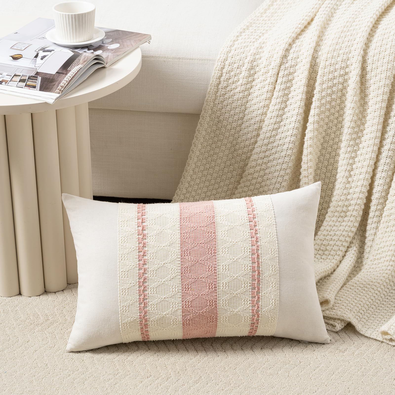 Foto 2 | Funda De Almohada Fancy Homi Boho, Rosa, Lumbar Larga, 35 X 60 Cm, Juego De 2 - Venta Internacional.