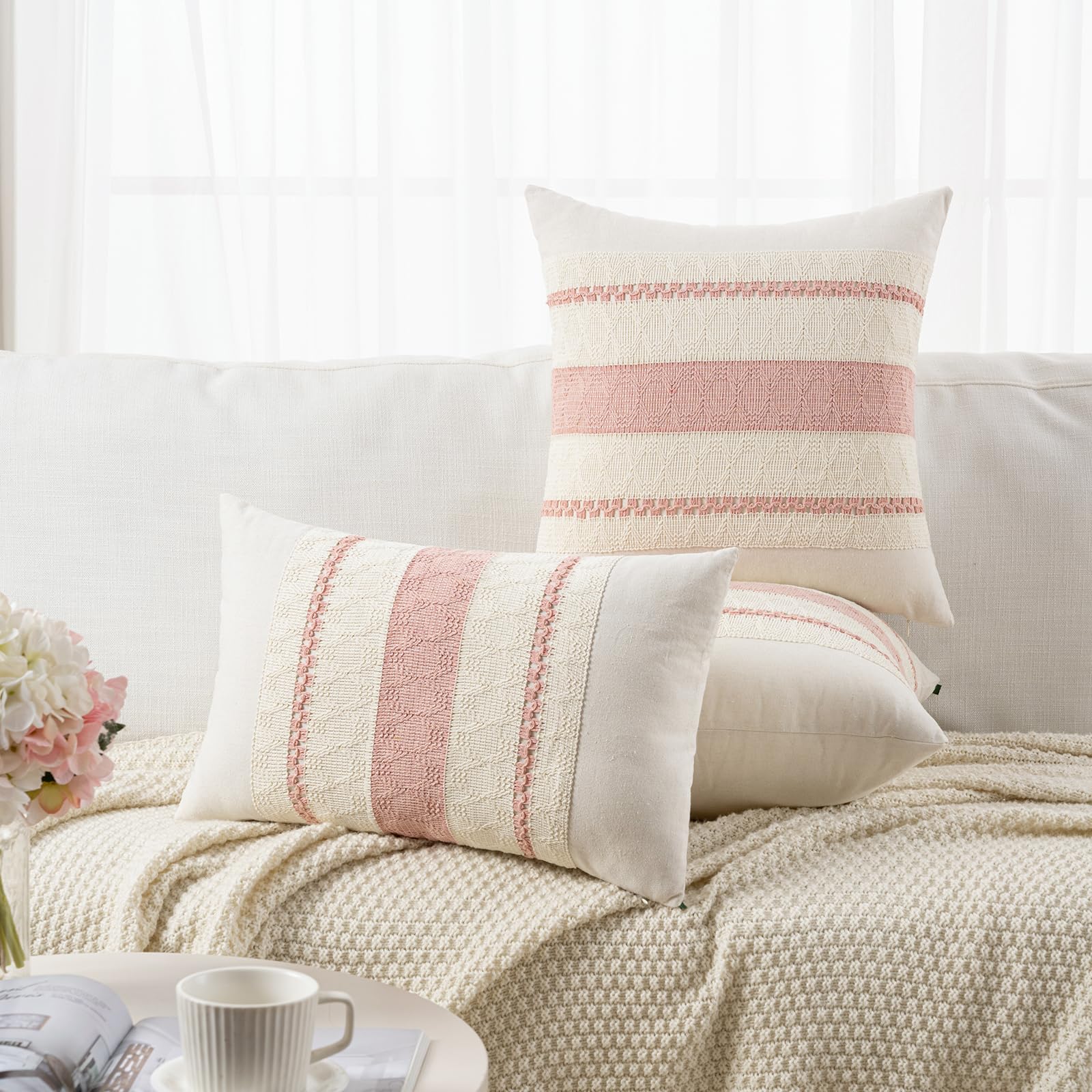 Foto 5 | Funda De Almohada Fancy Homi Boho, Rosa, Lumbar Larga, 35 X 60 Cm, Juego De 2 - Venta Internacional.