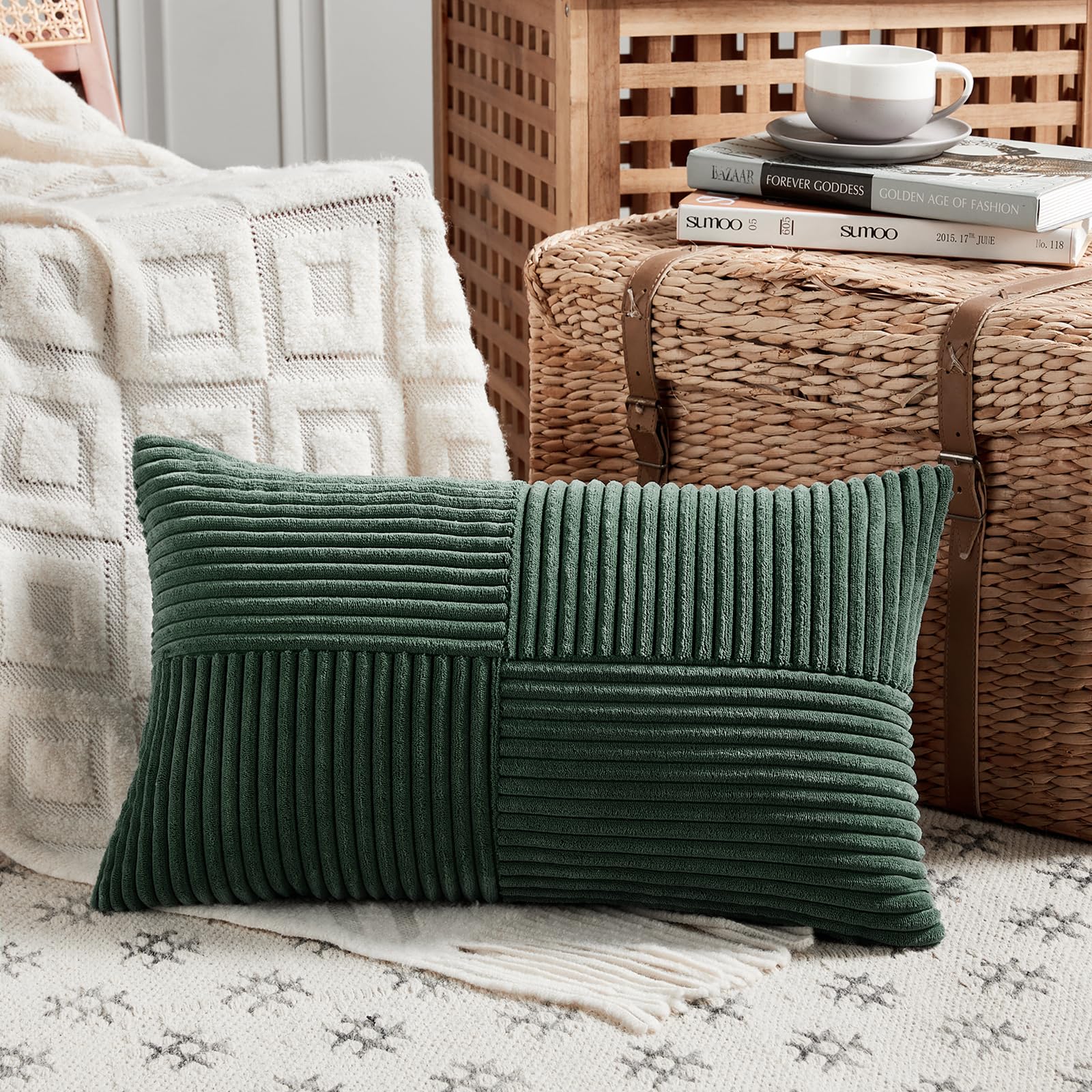 Foto 3 pulgar | Fundas De Almohada Fancy Homi De Pana Verde Oscuro, 35 X 60 Cm, Juego De 2 - Venta Internacional.