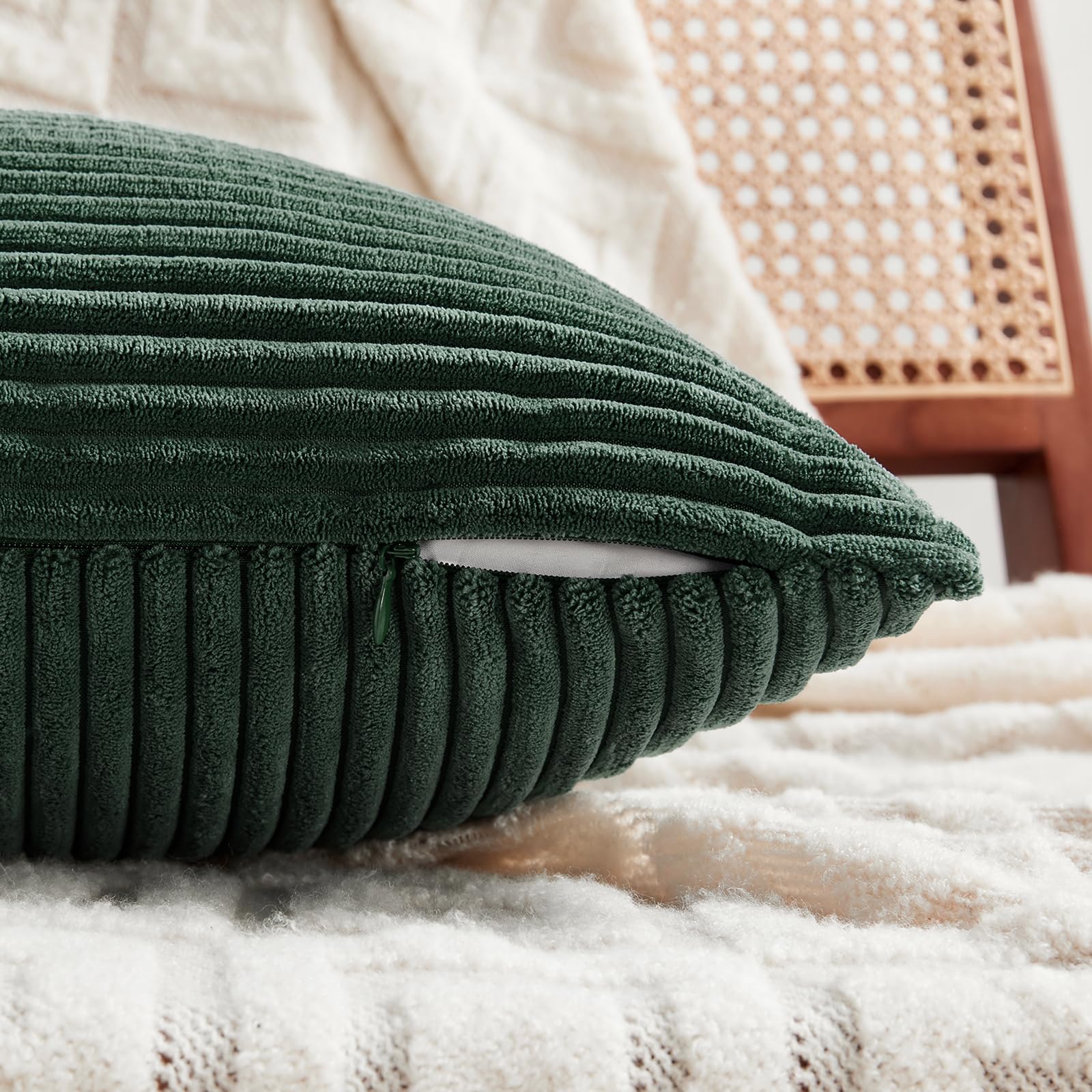 Foto 4 pulgar | Fundas De Almohada Fancy Homi De Pana Verde Oscuro, 35 X 60 Cm, Juego De 2 - Venta Internacional.
