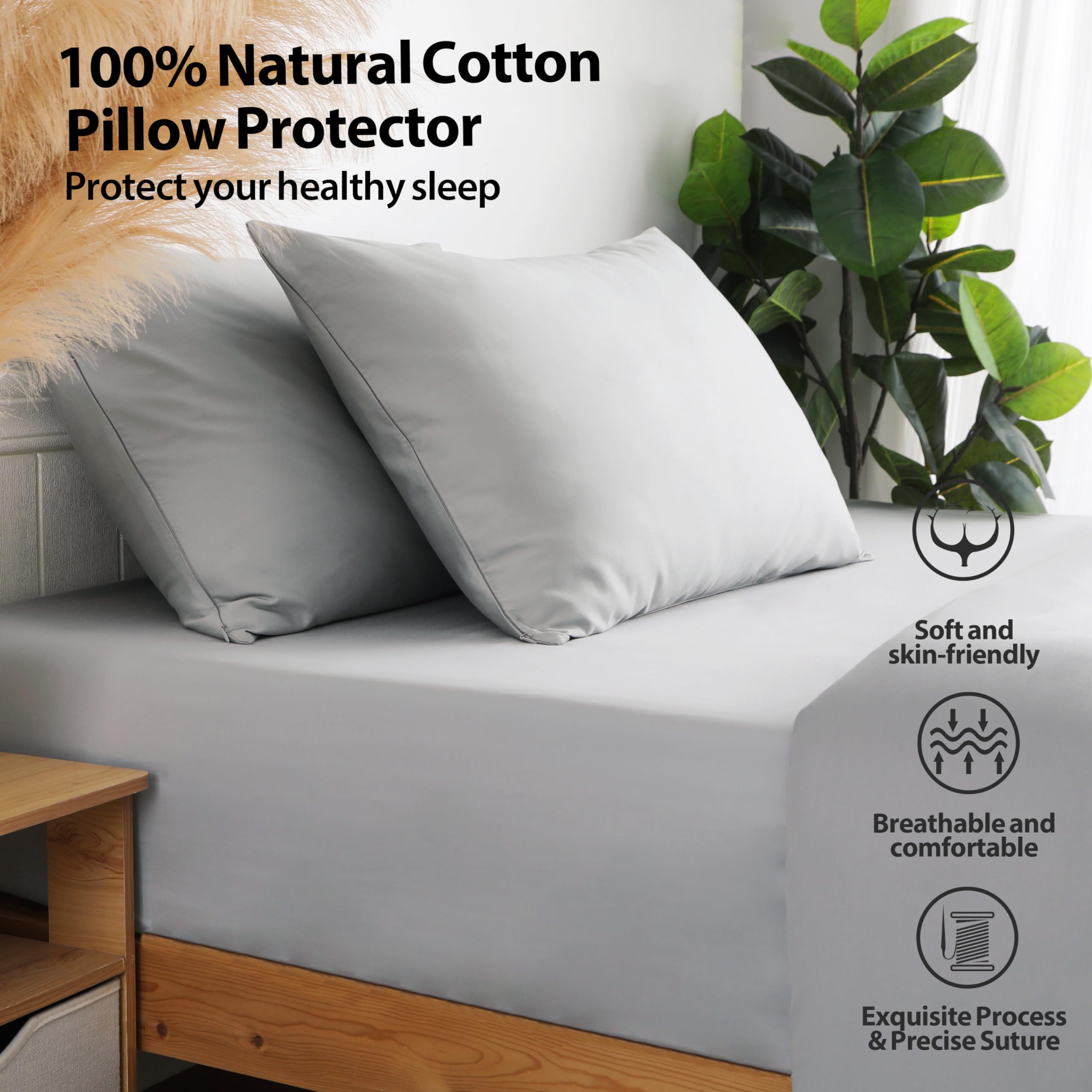Foto 5 pulgar | Protectores De Almohada Shunjie.home, 100% Algodón, Satén De 600 Hilos, Paquete De 4 Unidades - Venta Internacional.